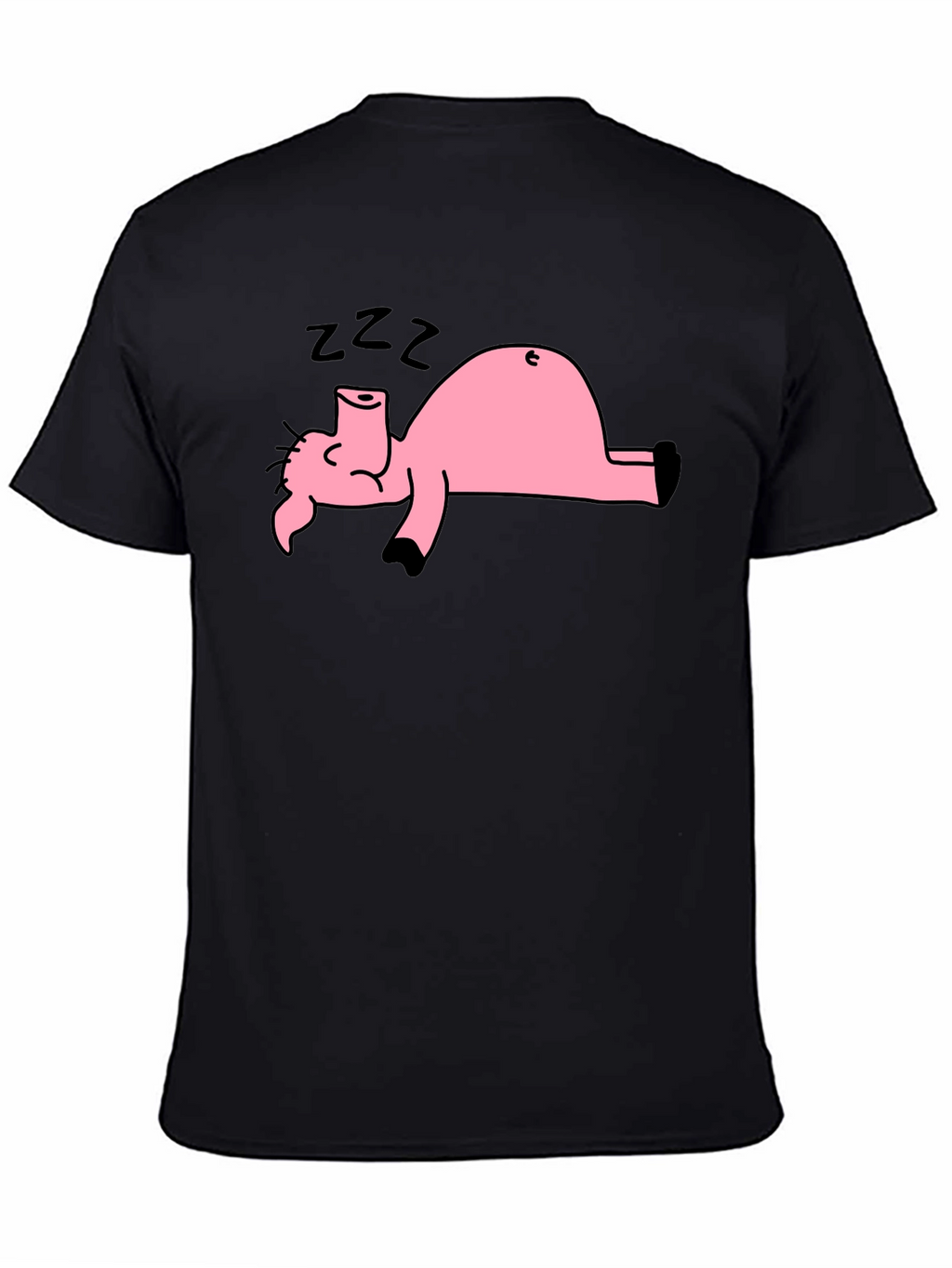 Black T-Shirt with Sleeping Pig Graphic