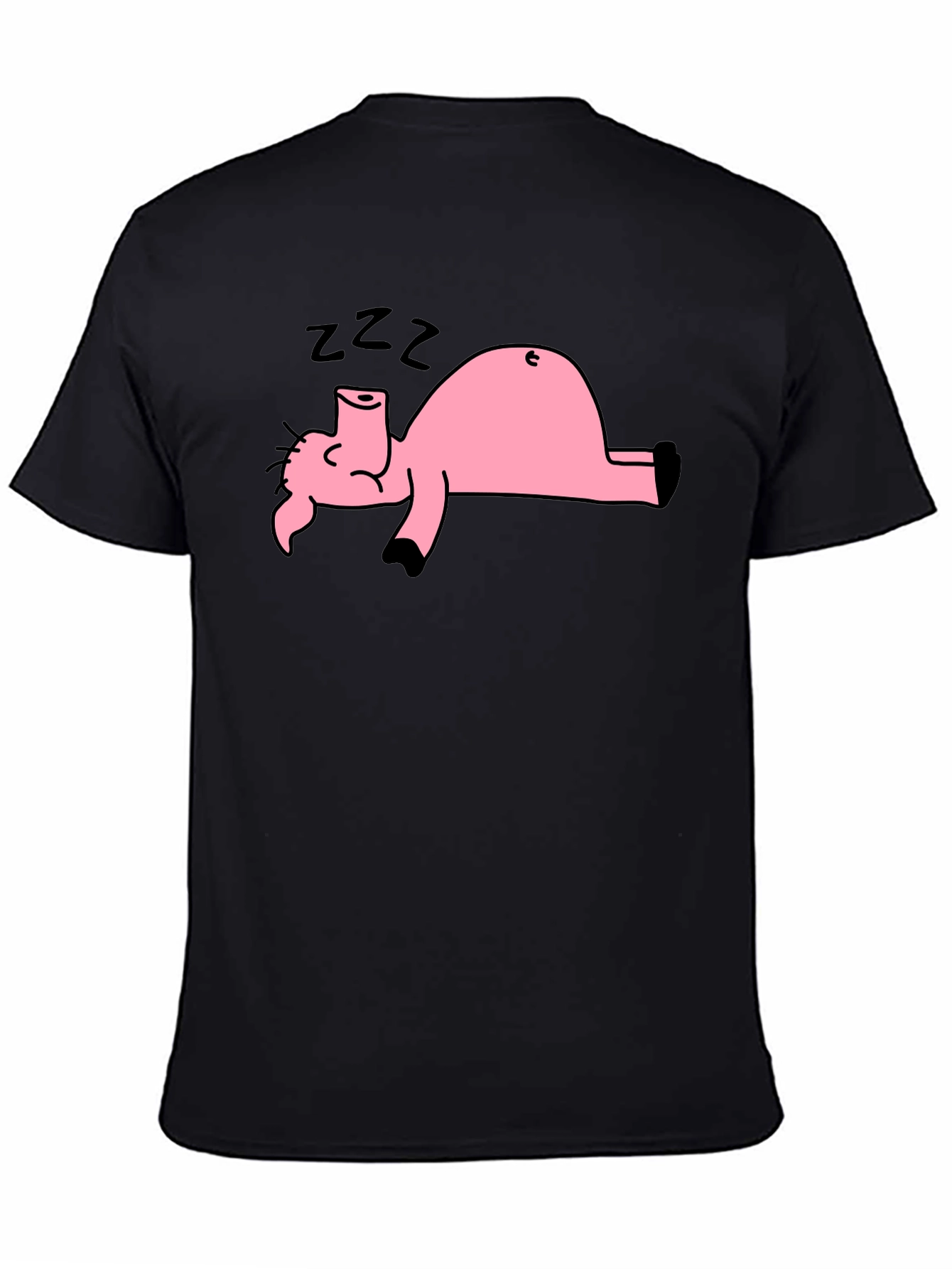 Black T-Shirt with Sleeping Pig Graphic