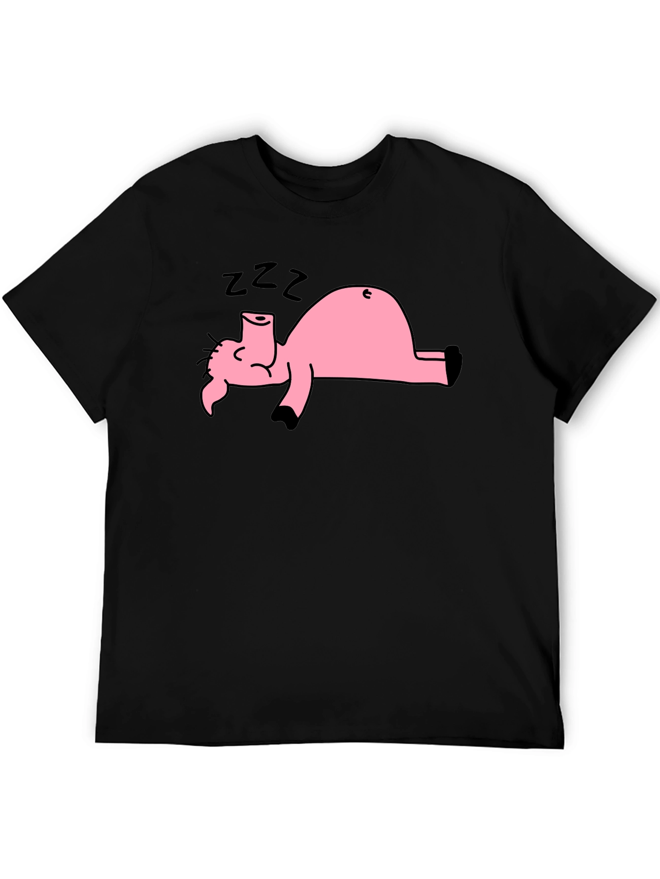 Black T-Shirt with Sleeping Pig Graphic