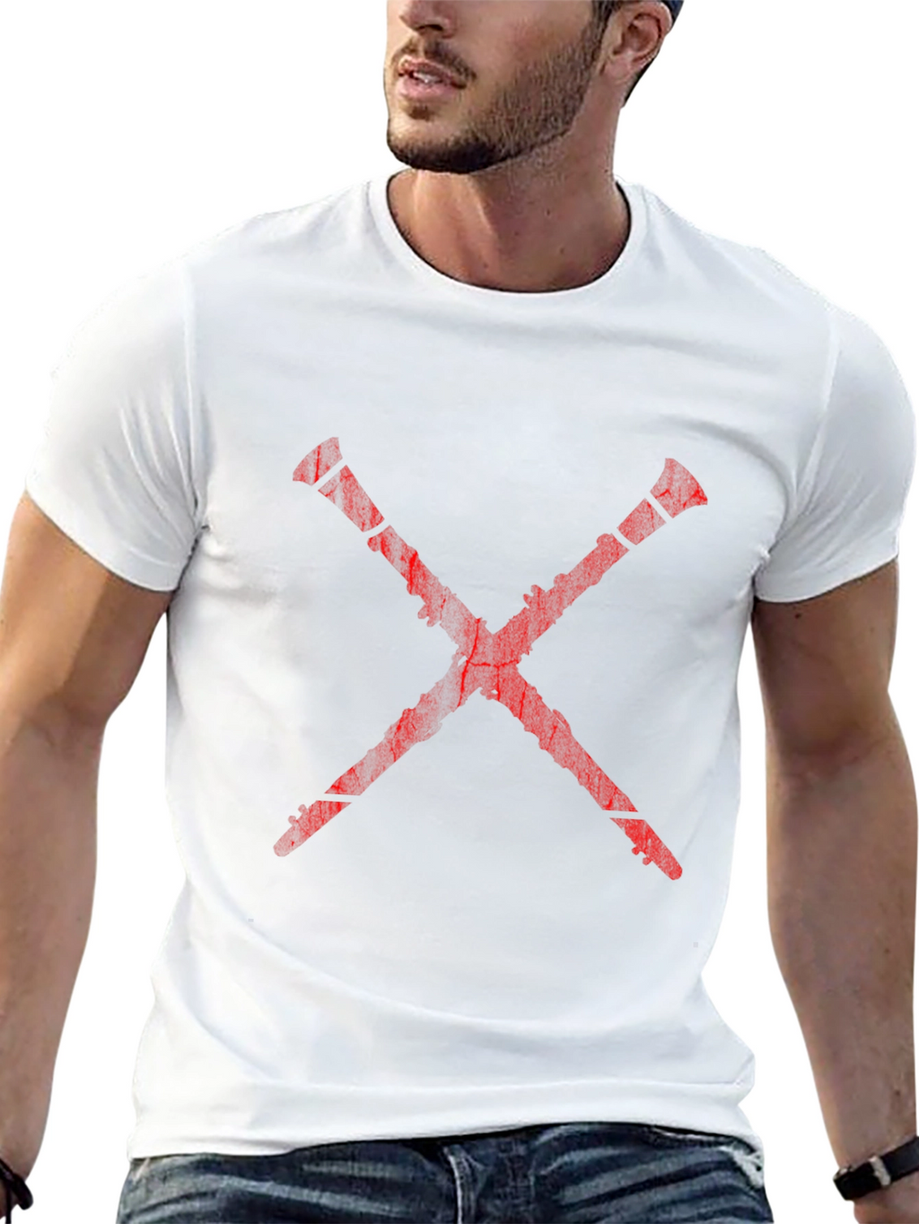 Red X Graphic Print Black T-Shirt