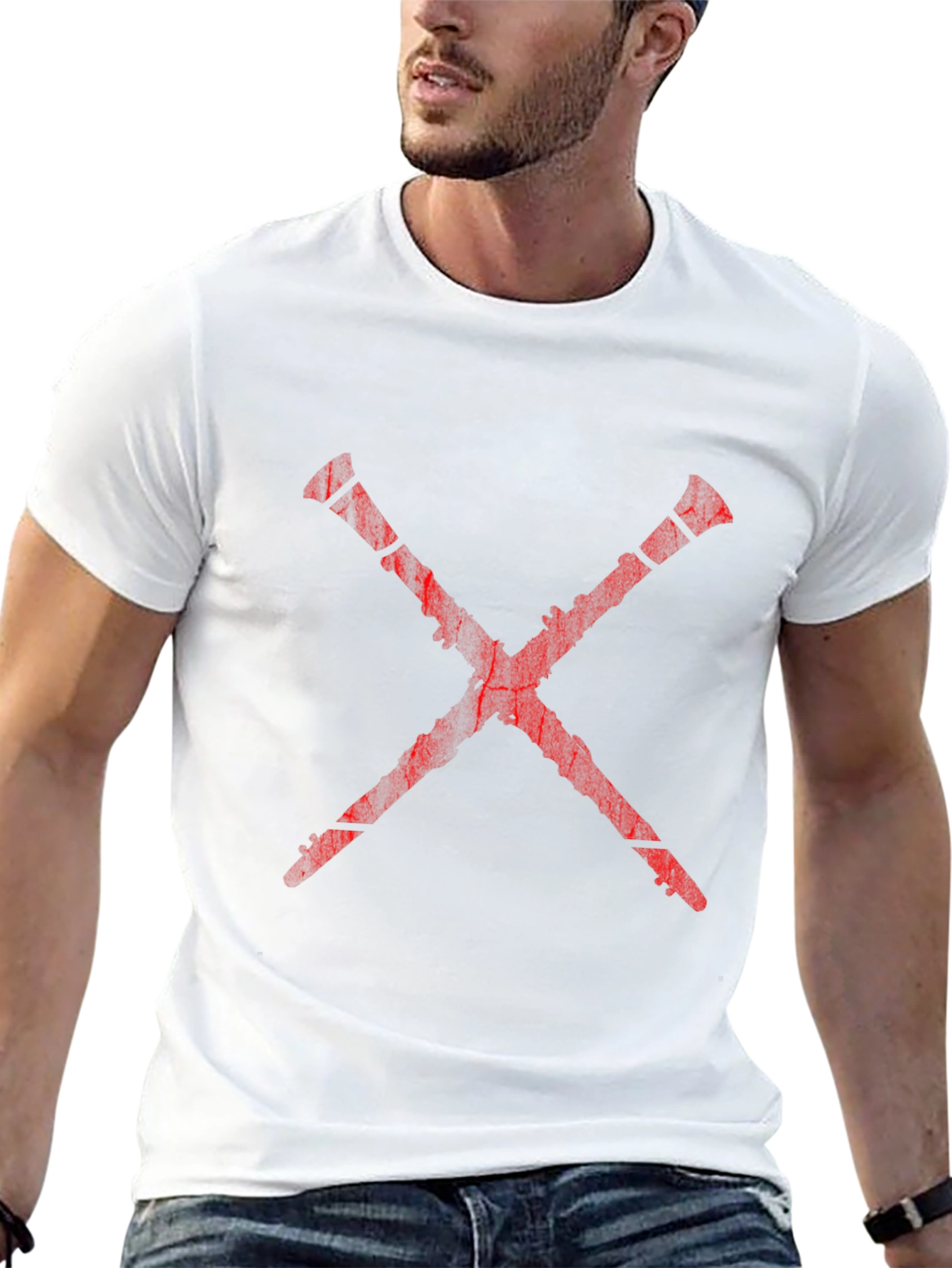 Red X Graphic Print Black T-Shirt