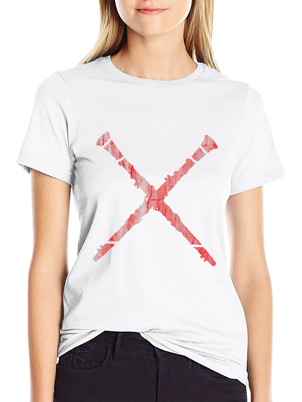 Red X Graphic Print Black T-Shirt