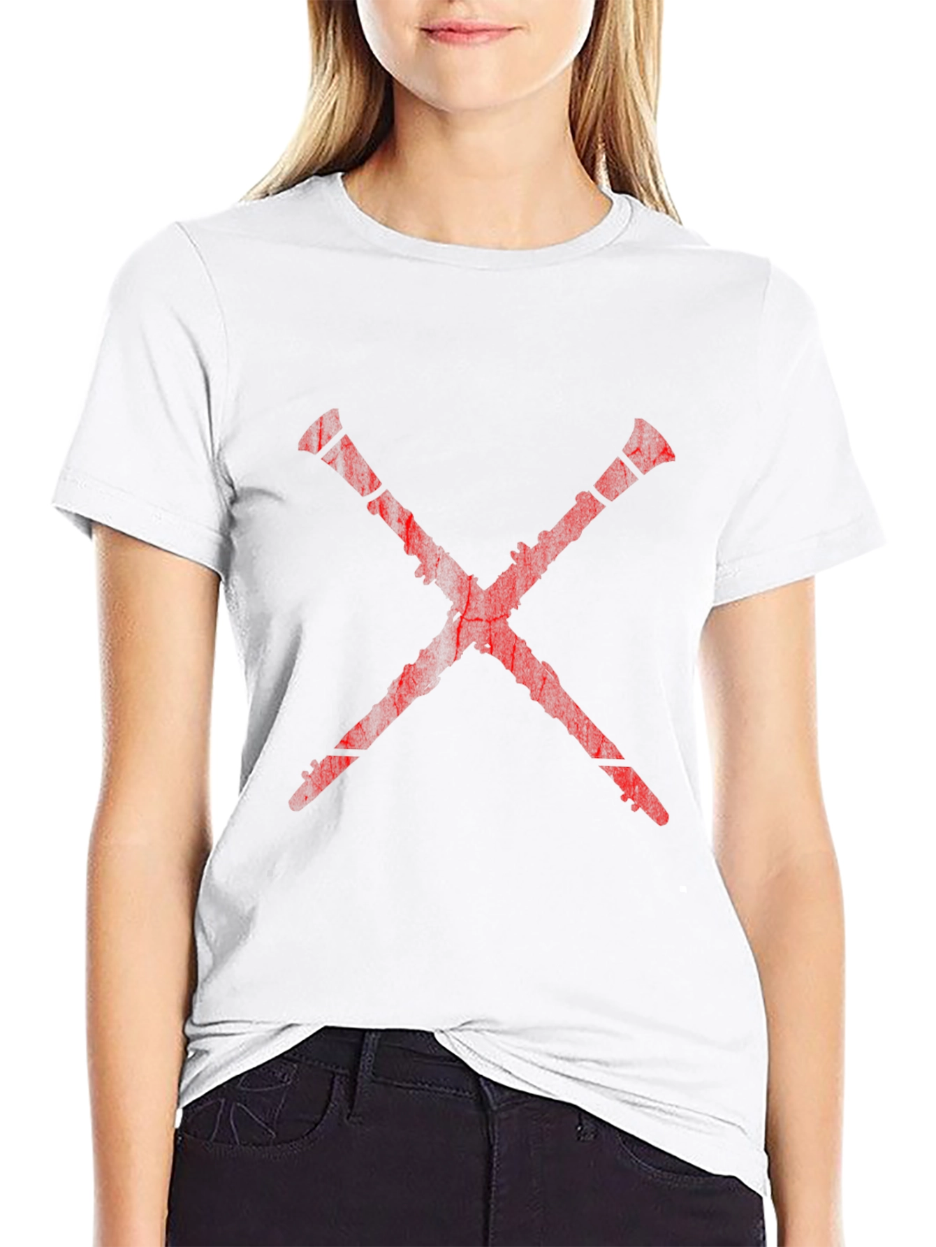Red X Graphic Print Black T-Shirt