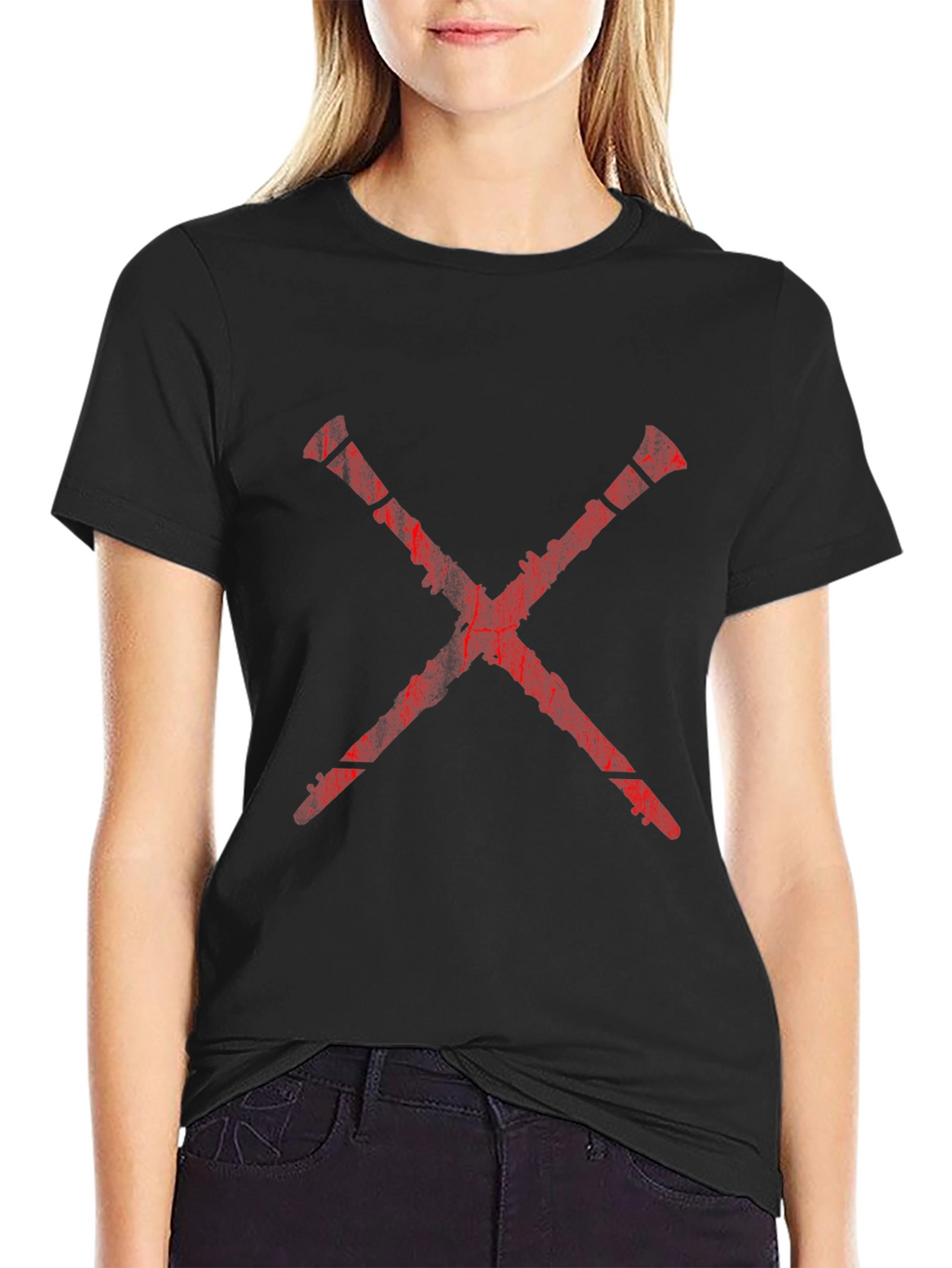 Red X Graphic Print Black T-Shirt