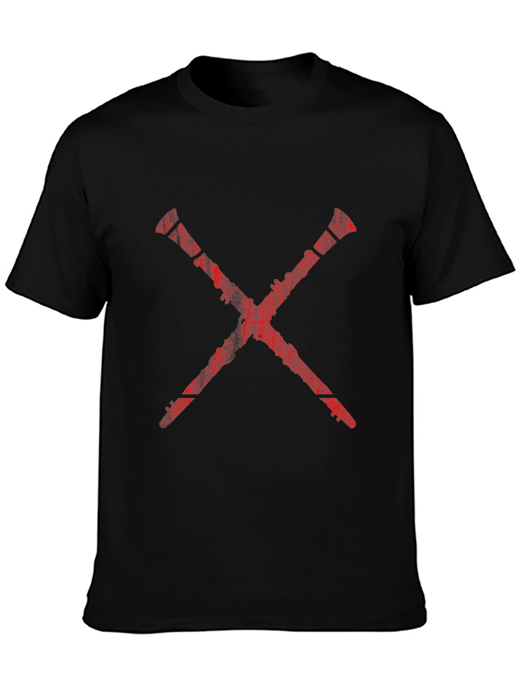 Red X Graphic Print Black T-Shirt