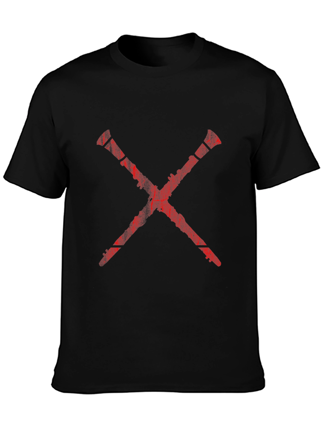 Red X Graphic Print Black T-Shirt