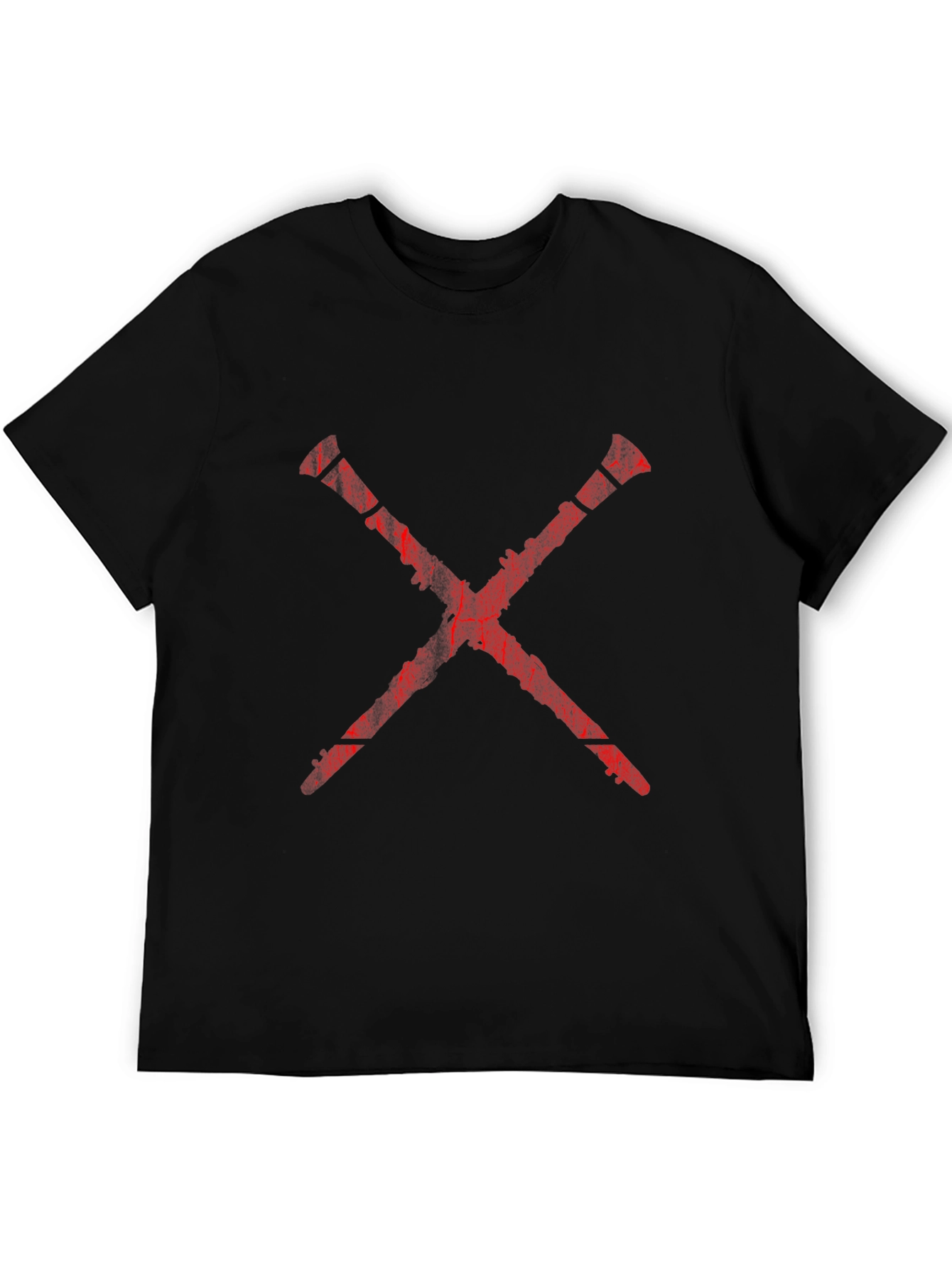 Red X Graphic Print Black T-Shirt
