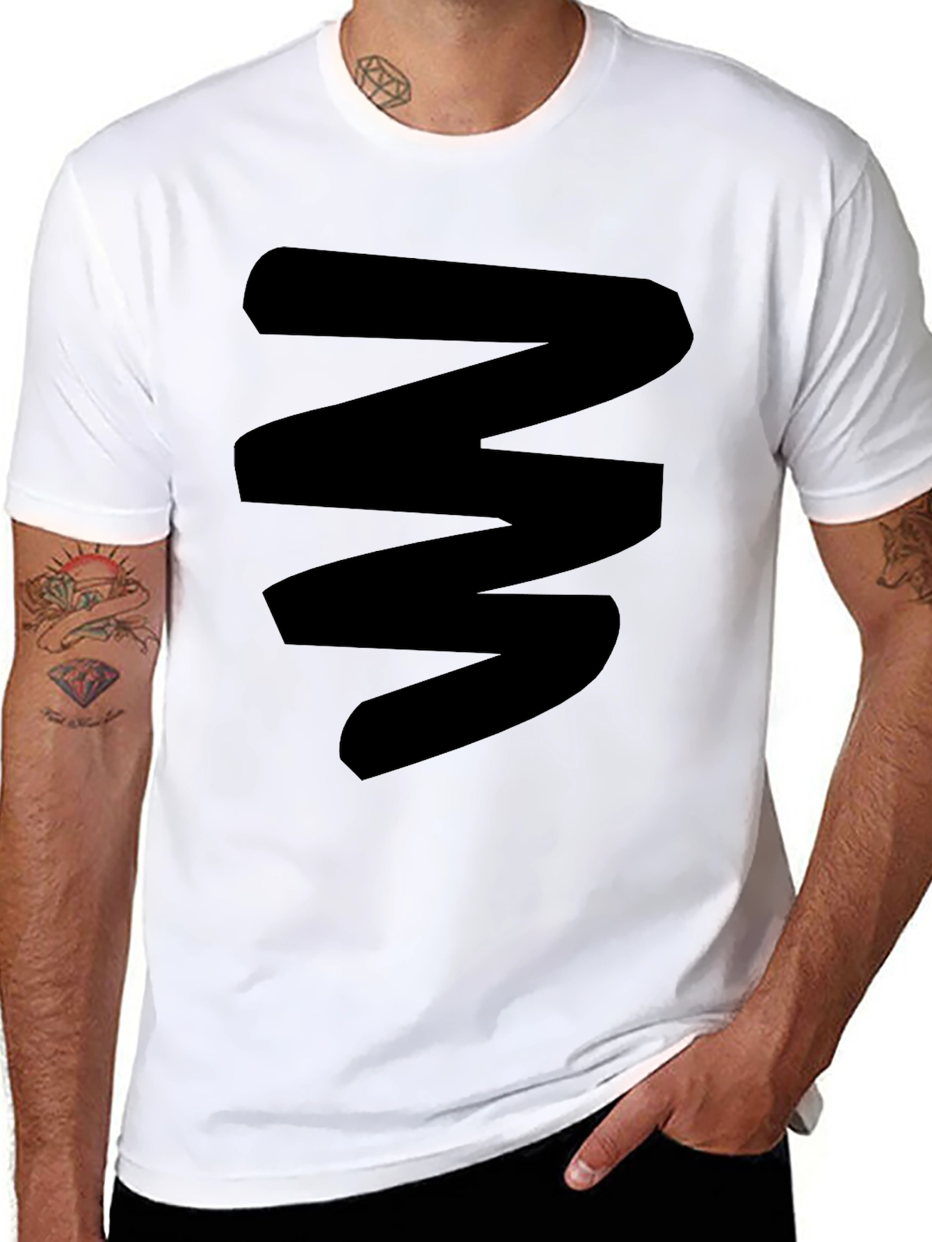 Mens Black Graphic Tee - Abstract Zigzag Design
