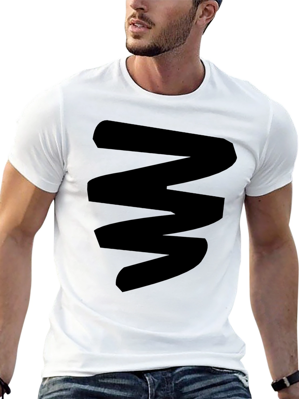 Mens Black Graphic Tee - Abstract Zigzag Design