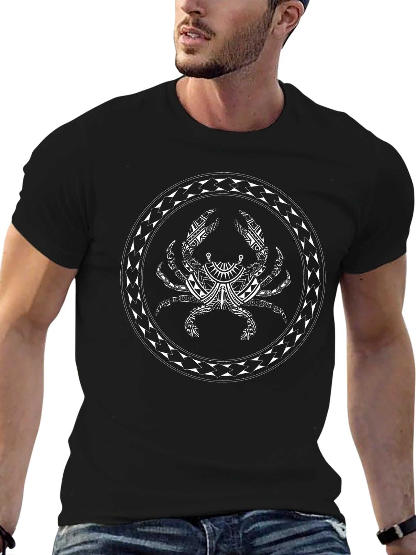 Tribal Crab Graphic Tee - Black