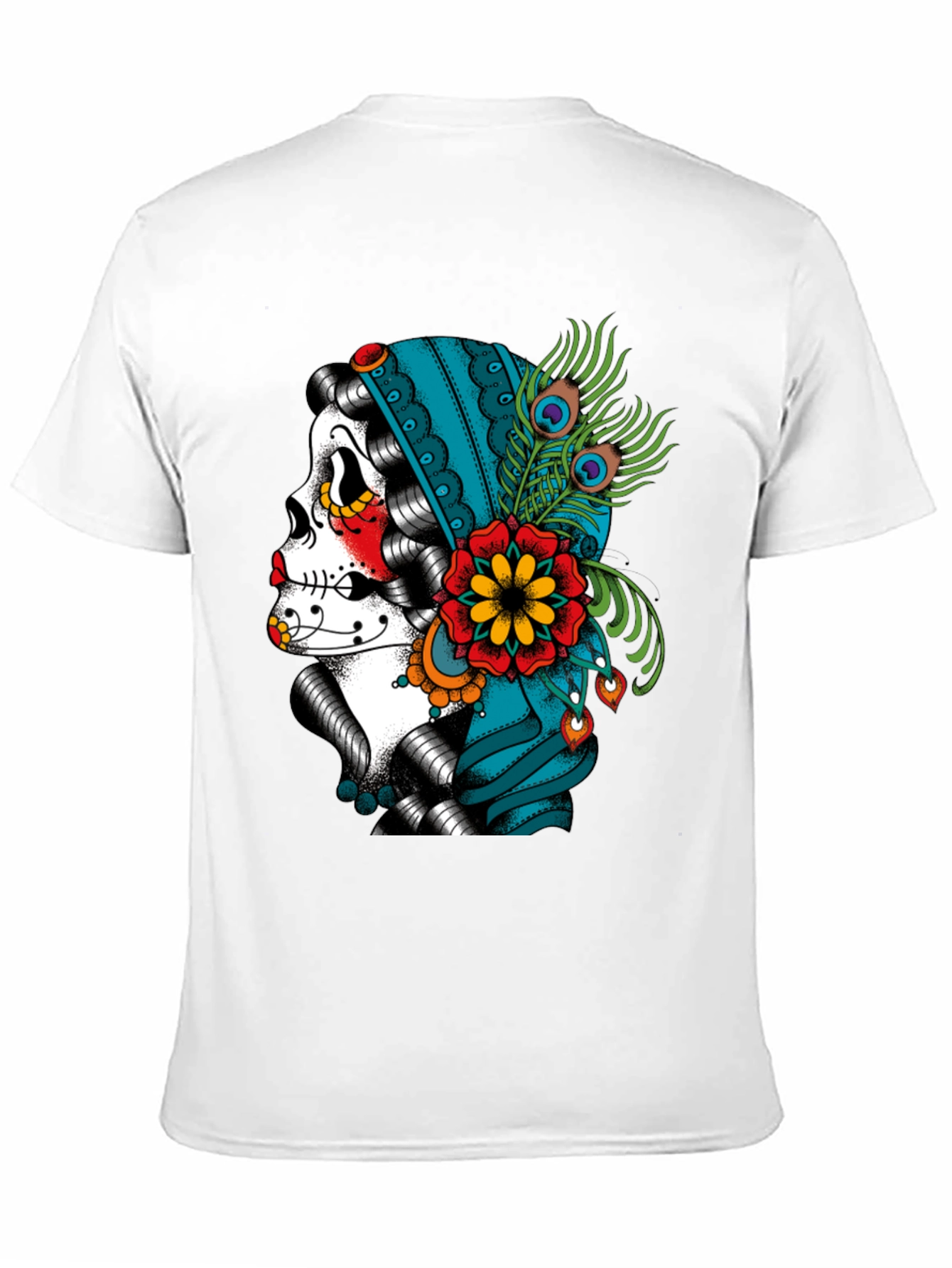 Sugar Skull Peacock T-Shirt - Dia de los Muertos