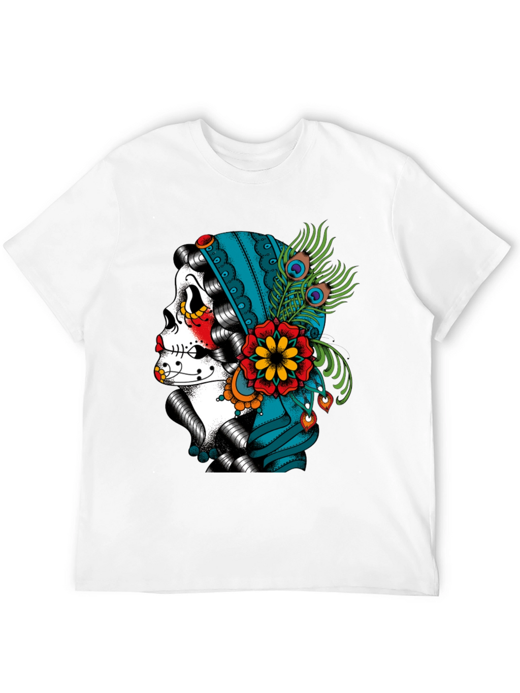 Sugar Skull Peacock T-Shirt - Dia de los Muertos