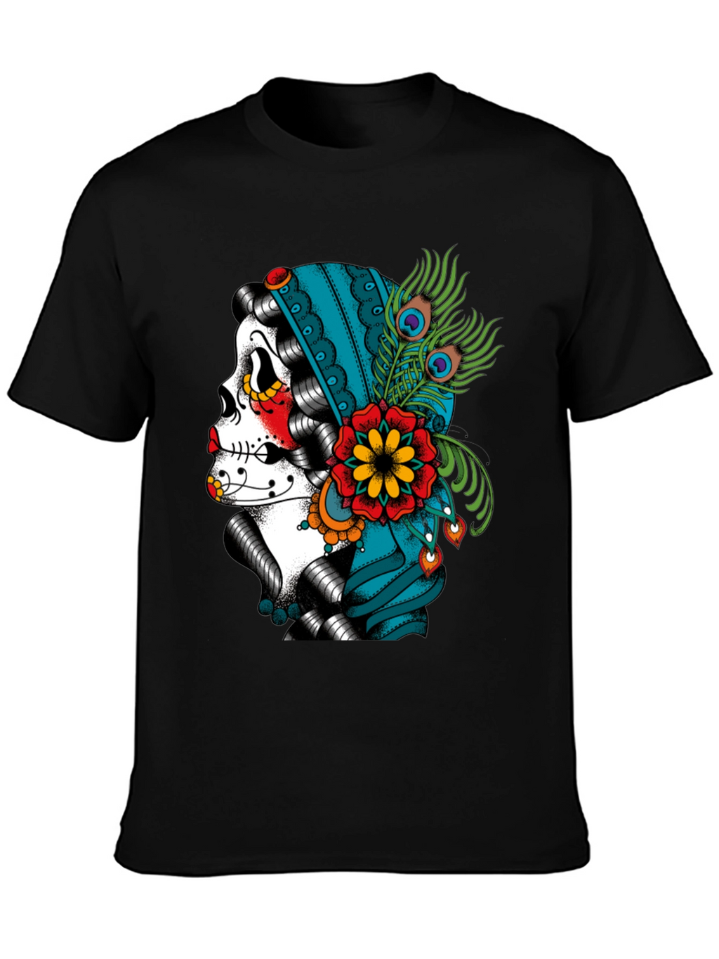 Sugar Skull Peacock T-Shirt - Dia de los Muertos