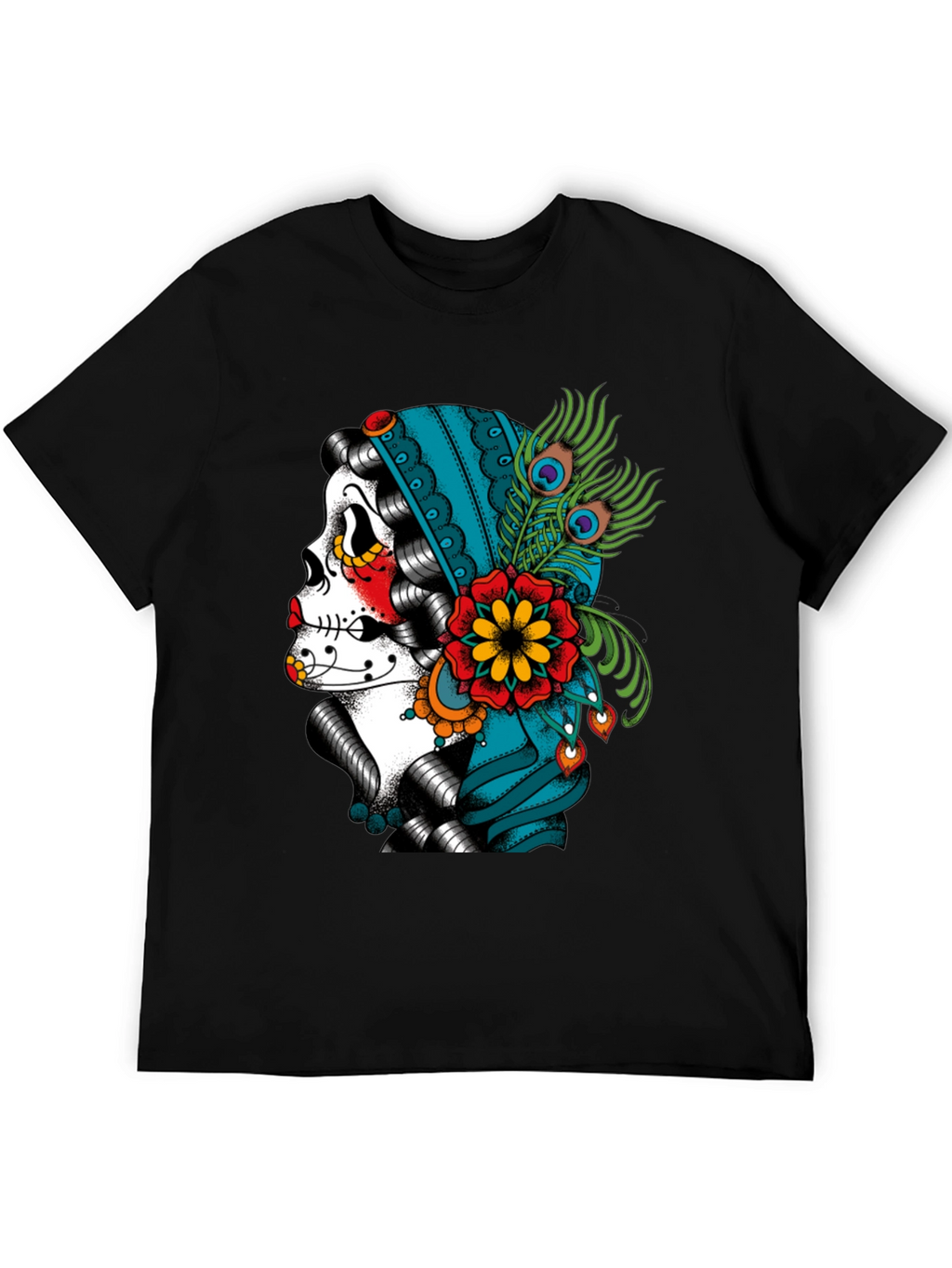 Sugar Skull Peacock T-Shirt - Dia de los Muertos