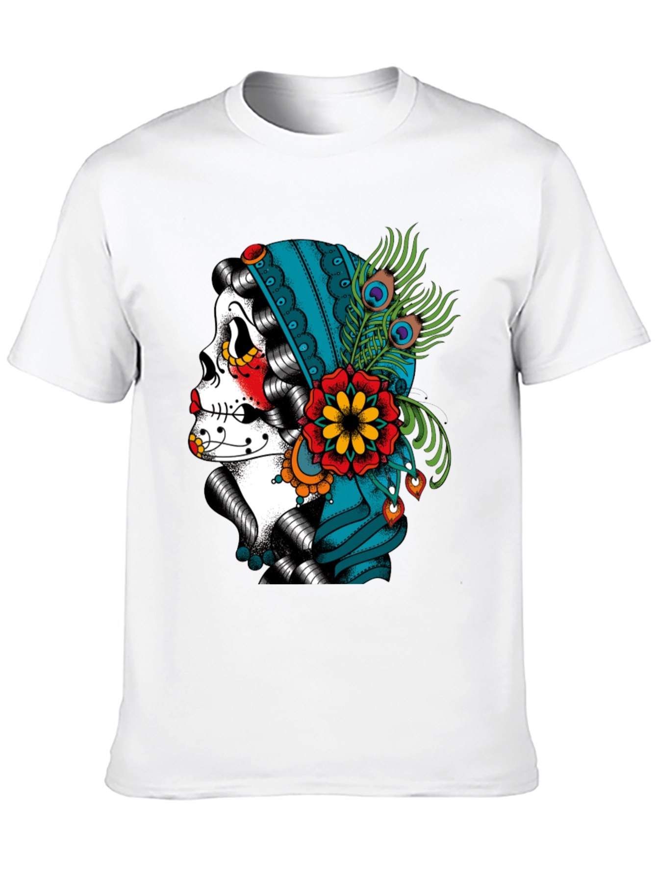 Sugar Skull Peacock T-Shirt - Dia de los Muertos