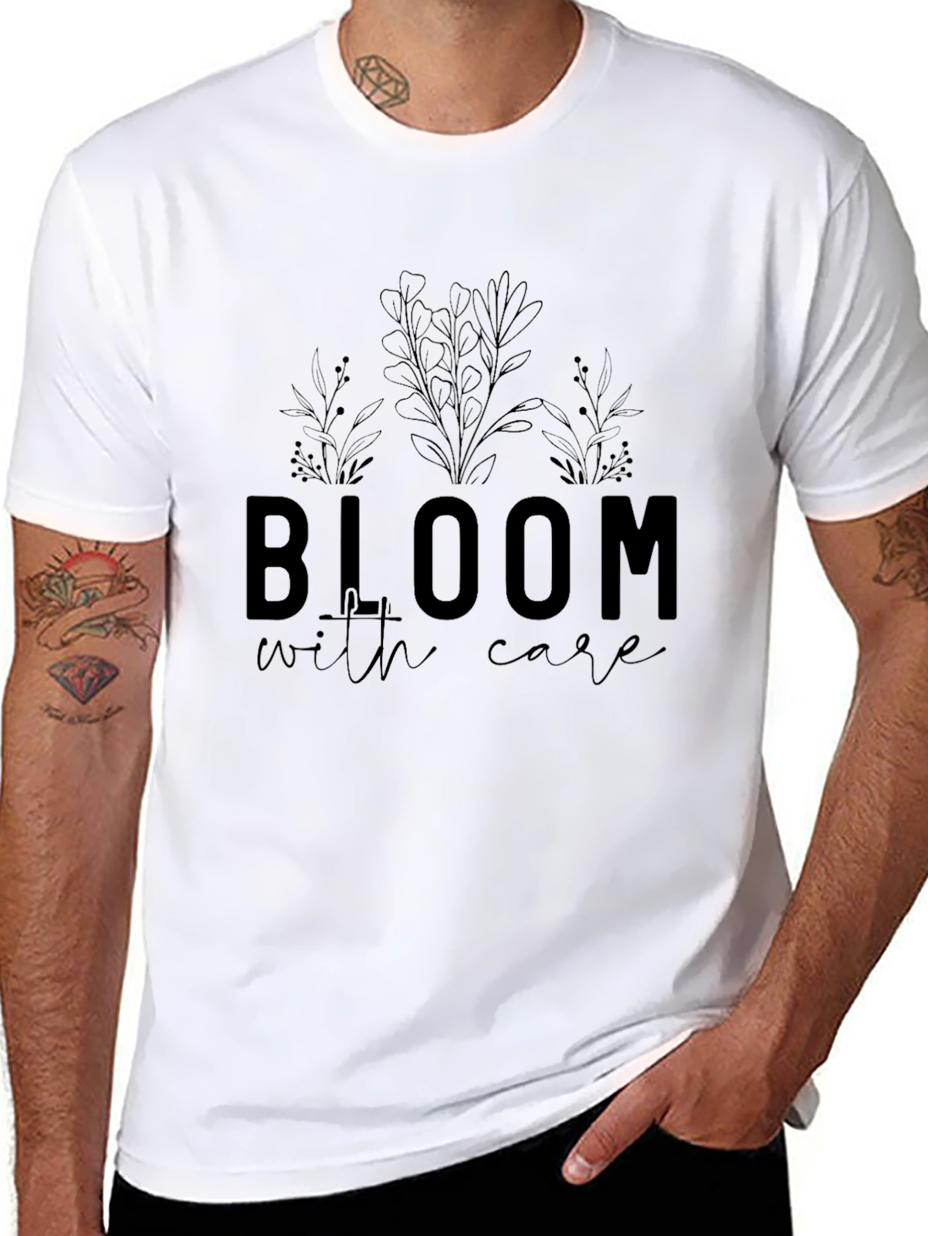 Bloom With Care Graphic Tee - Stylish Black T-Shirt