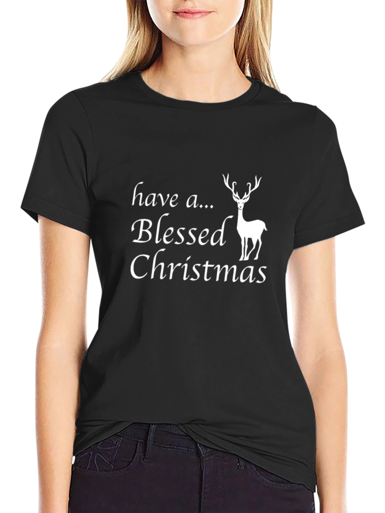 Blessed Christmas Reindeer Graphic T-Shirt