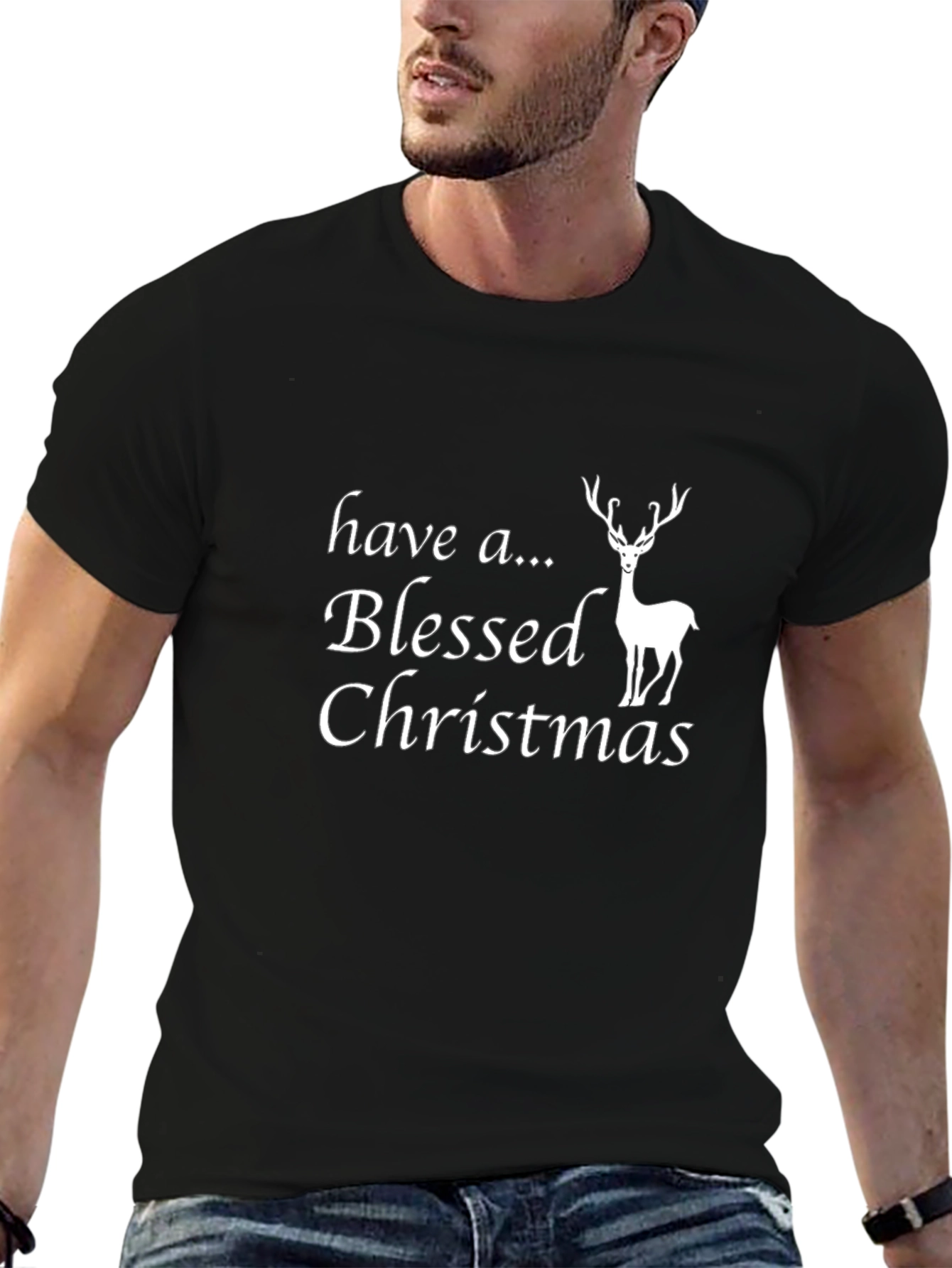 Blessed Christmas Reindeer Graphic T-Shirt