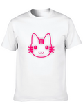 Pink Cat Graphic Black T-Shirt