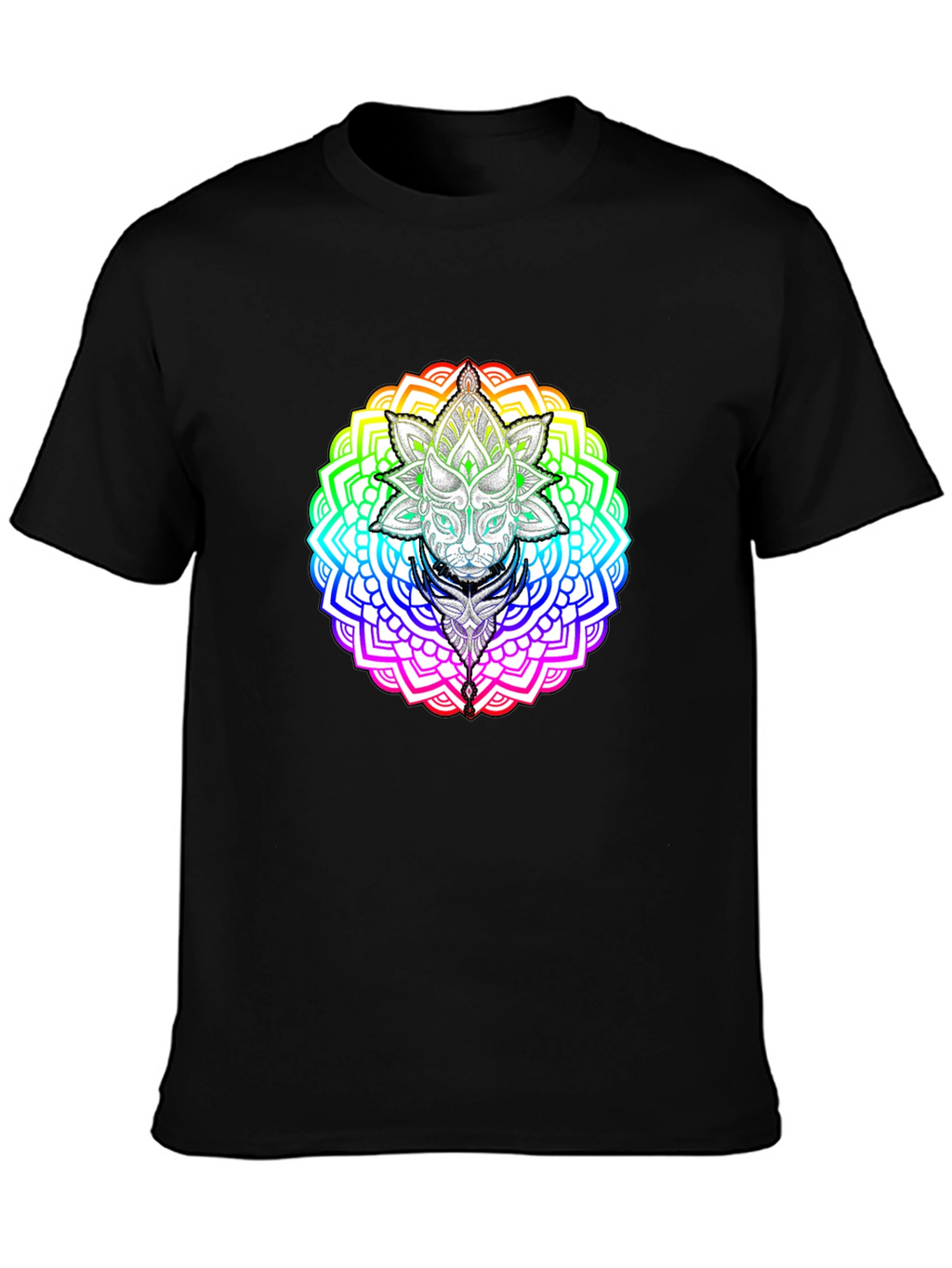 Rainbow Mandala Cat Graphic T-Shirt