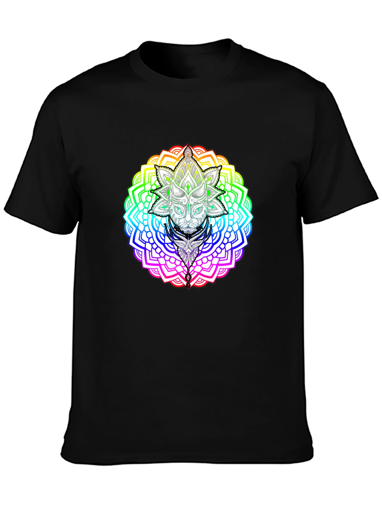 Rainbow Mandala Cat Graphic T-Shirt