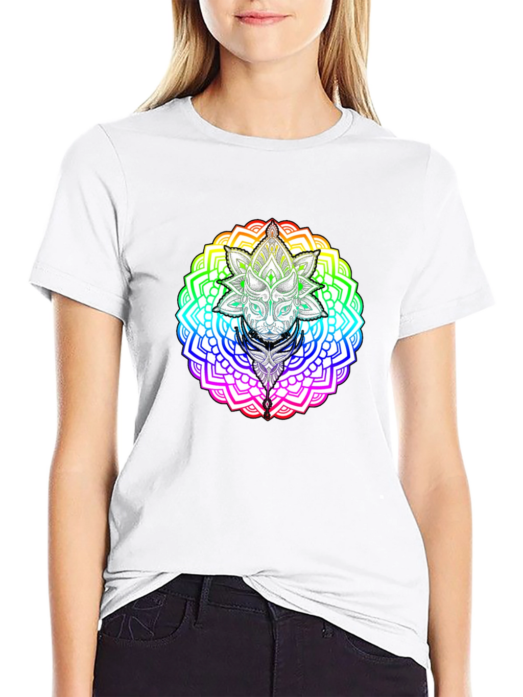 Rainbow Mandala Cat Graphic T-Shirt