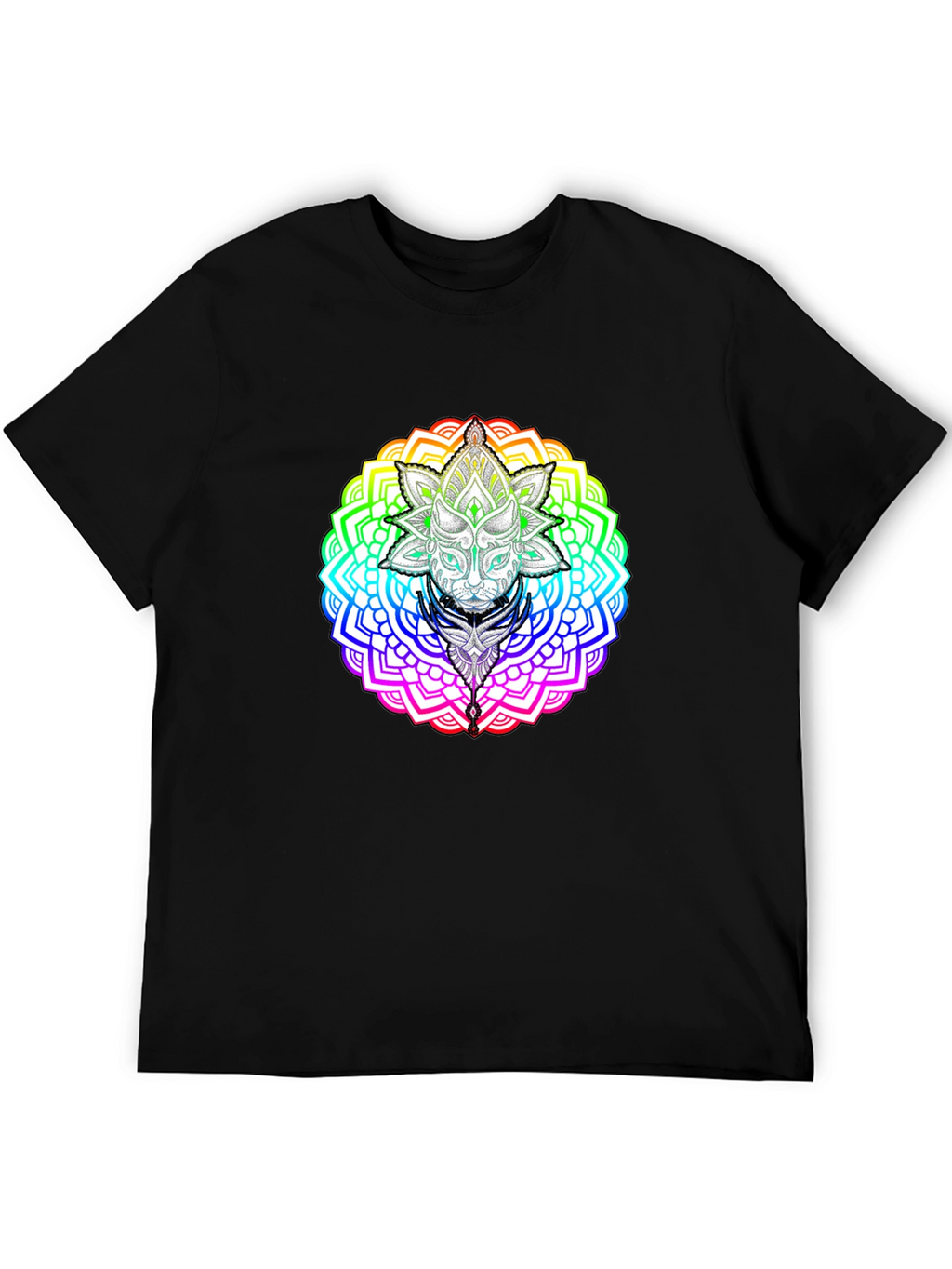 Rainbow Mandala Cat Graphic T-Shirt