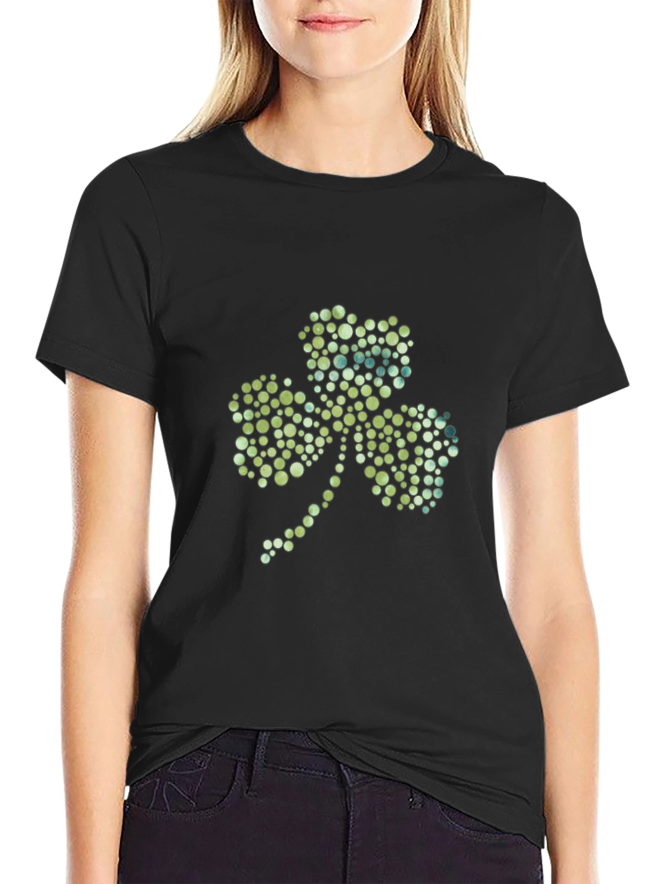 Shamrock Dot Pattern Black T-Shirt