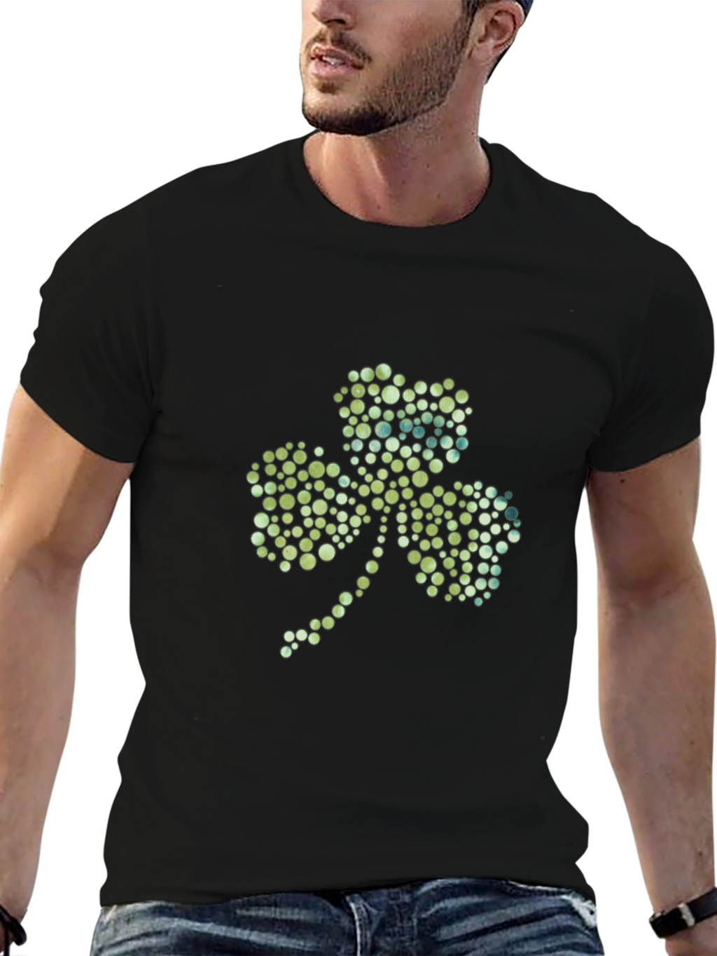 Shamrock Dot Pattern Black T-Shirt