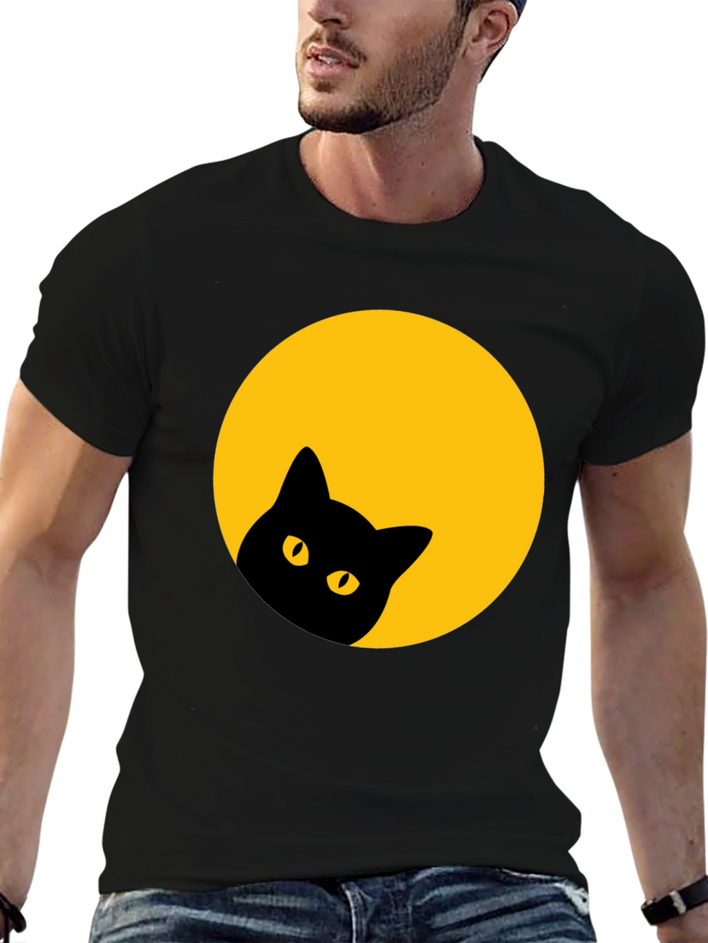 Black Cat Peek-a-Boo T-Shirt - Moon Design