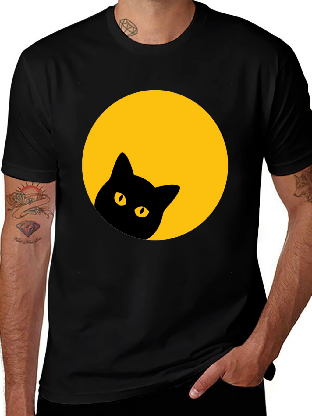 Black Cat Peek-a-Boo T-Shirt - Moon Design