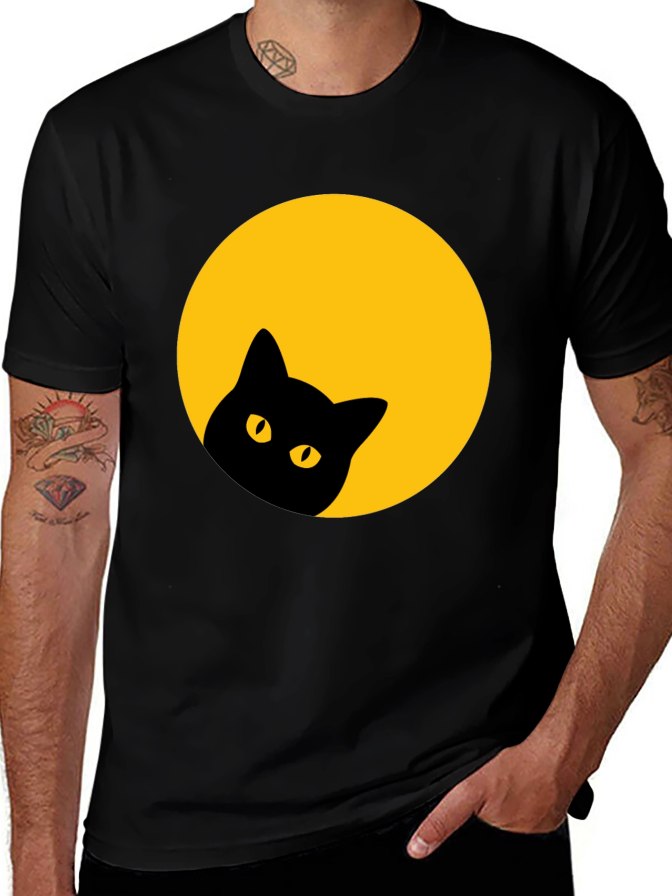 Black Cat Peek-a-Boo T-Shirt - Moon Design