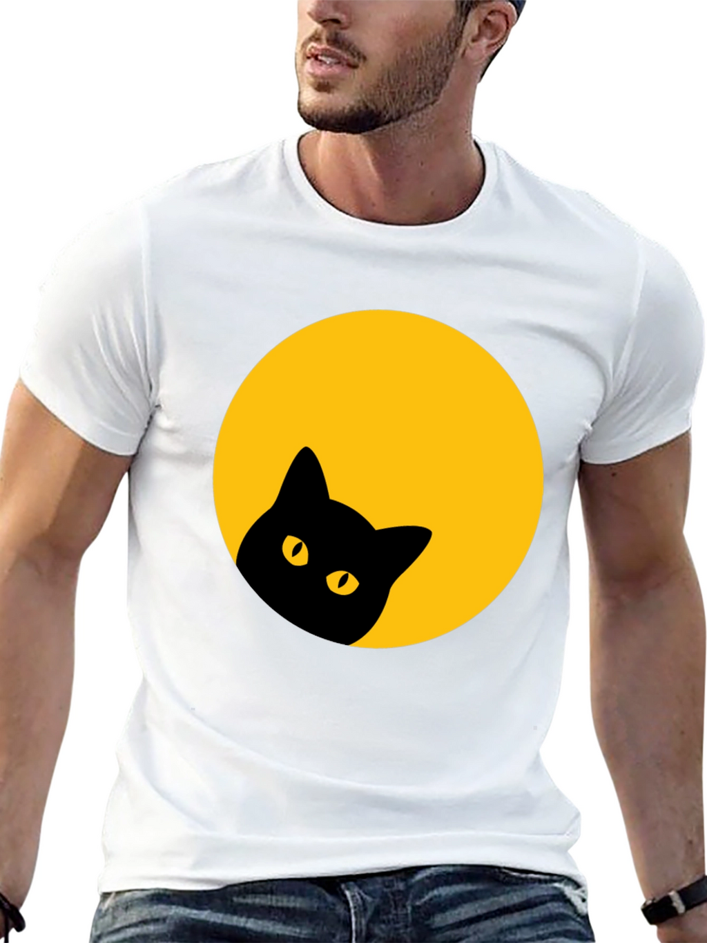 Black Cat Peek-a-Boo T-Shirt - Moon Design