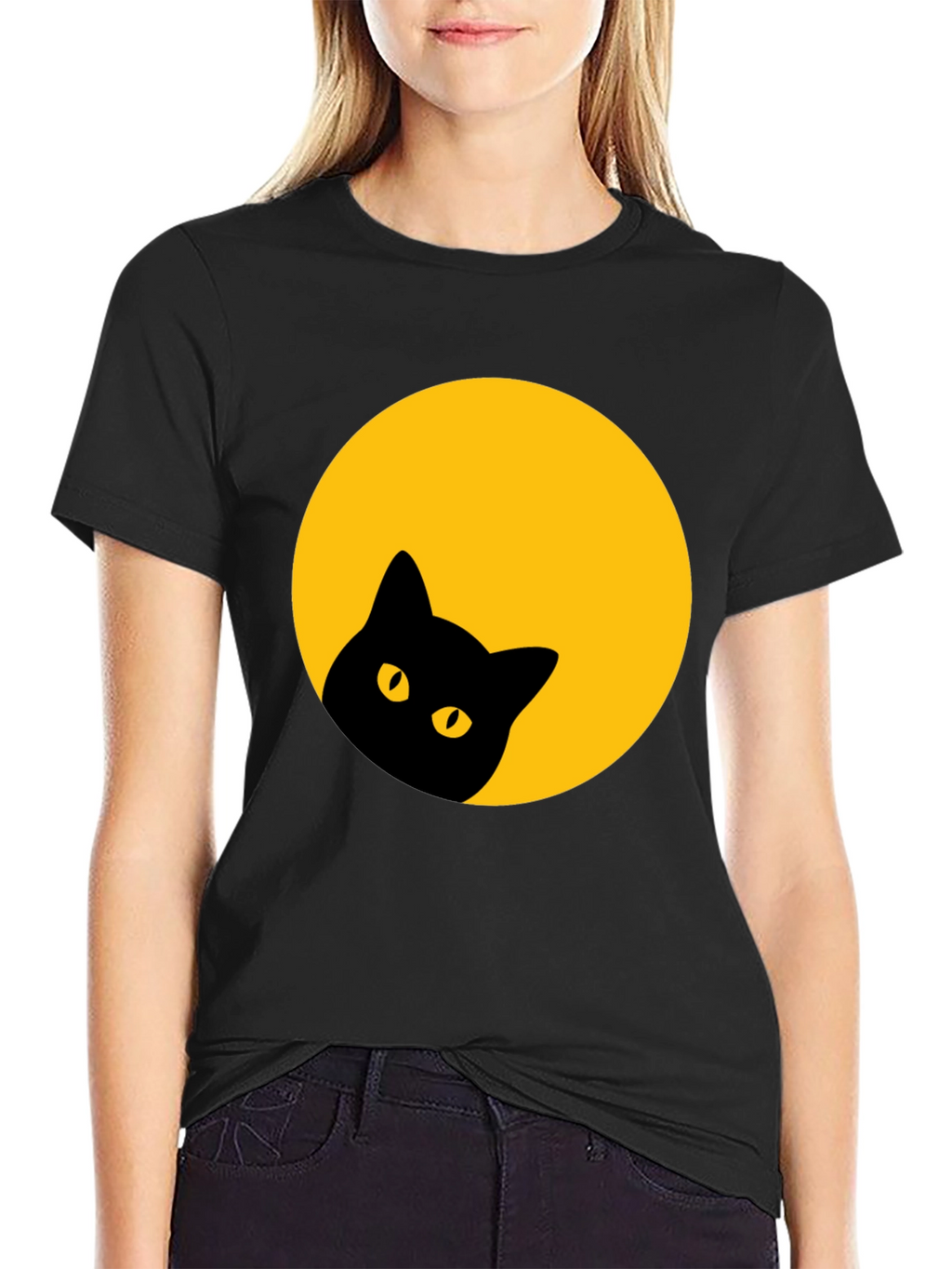 Black Cat Peek-a-Boo T-Shirt - Moon Design
