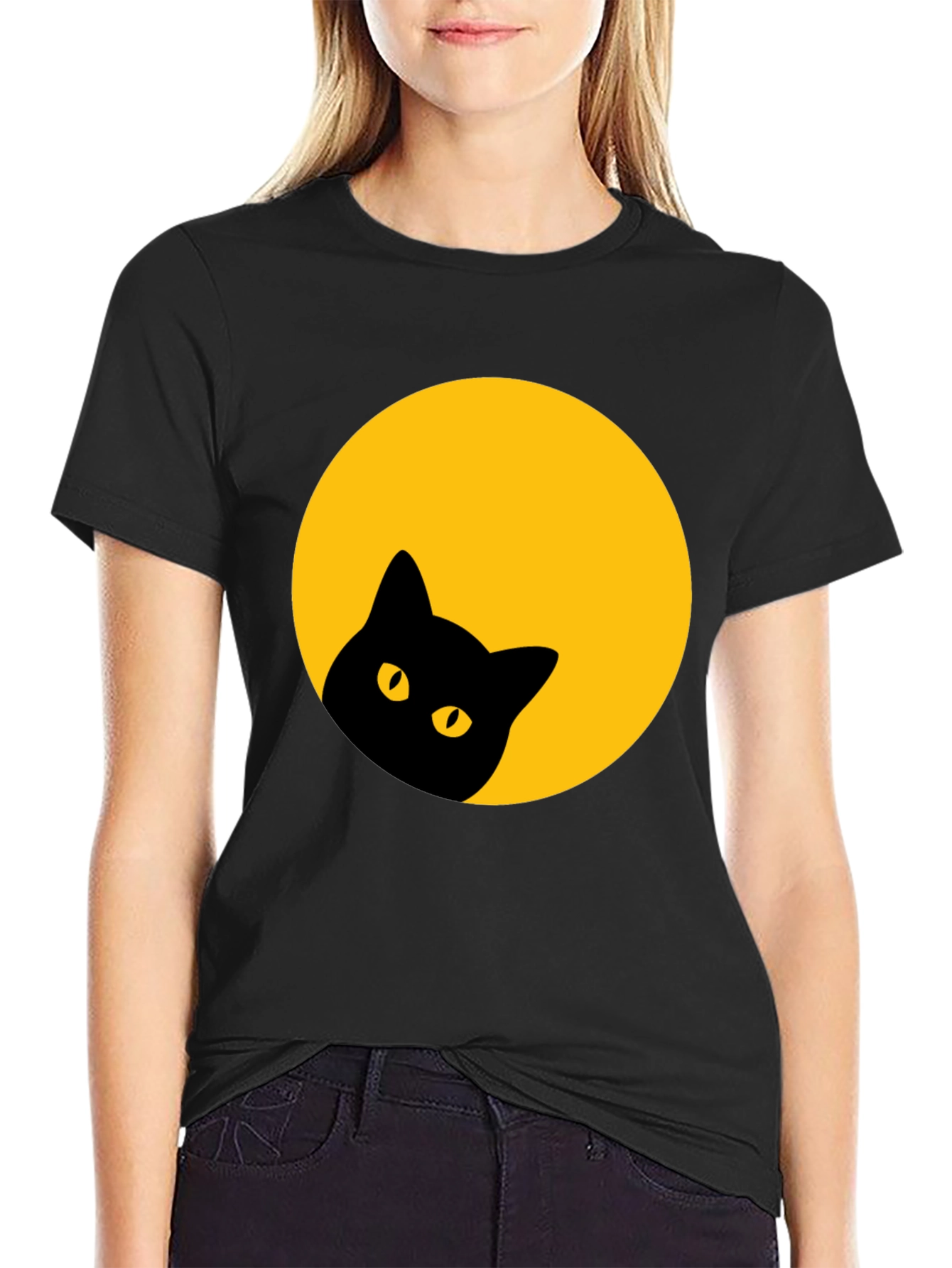 Black Cat Peek-a-Boo T-Shirt - Moon Design