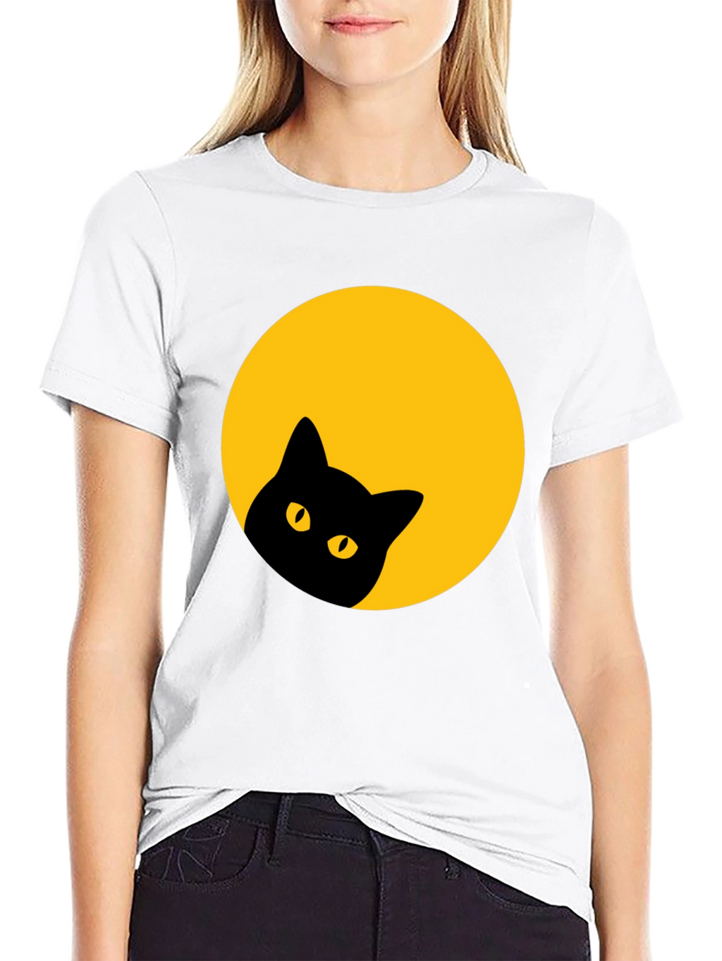 Black Cat Peek-a-Boo T-Shirt - Moon Design