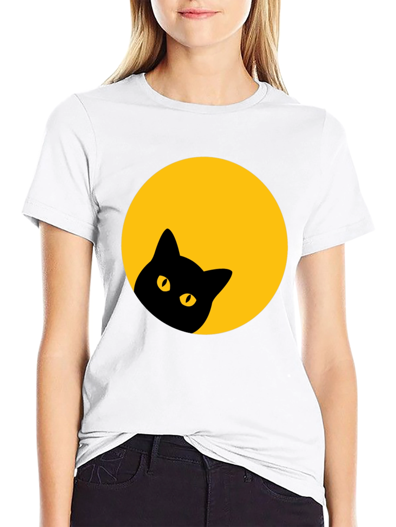 Black Cat Peek-a-Boo T-Shirt - Moon Design