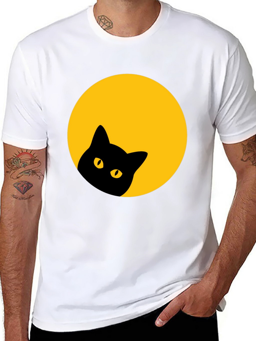 Black Cat Peek-a-Boo T-Shirt - Moon Design
