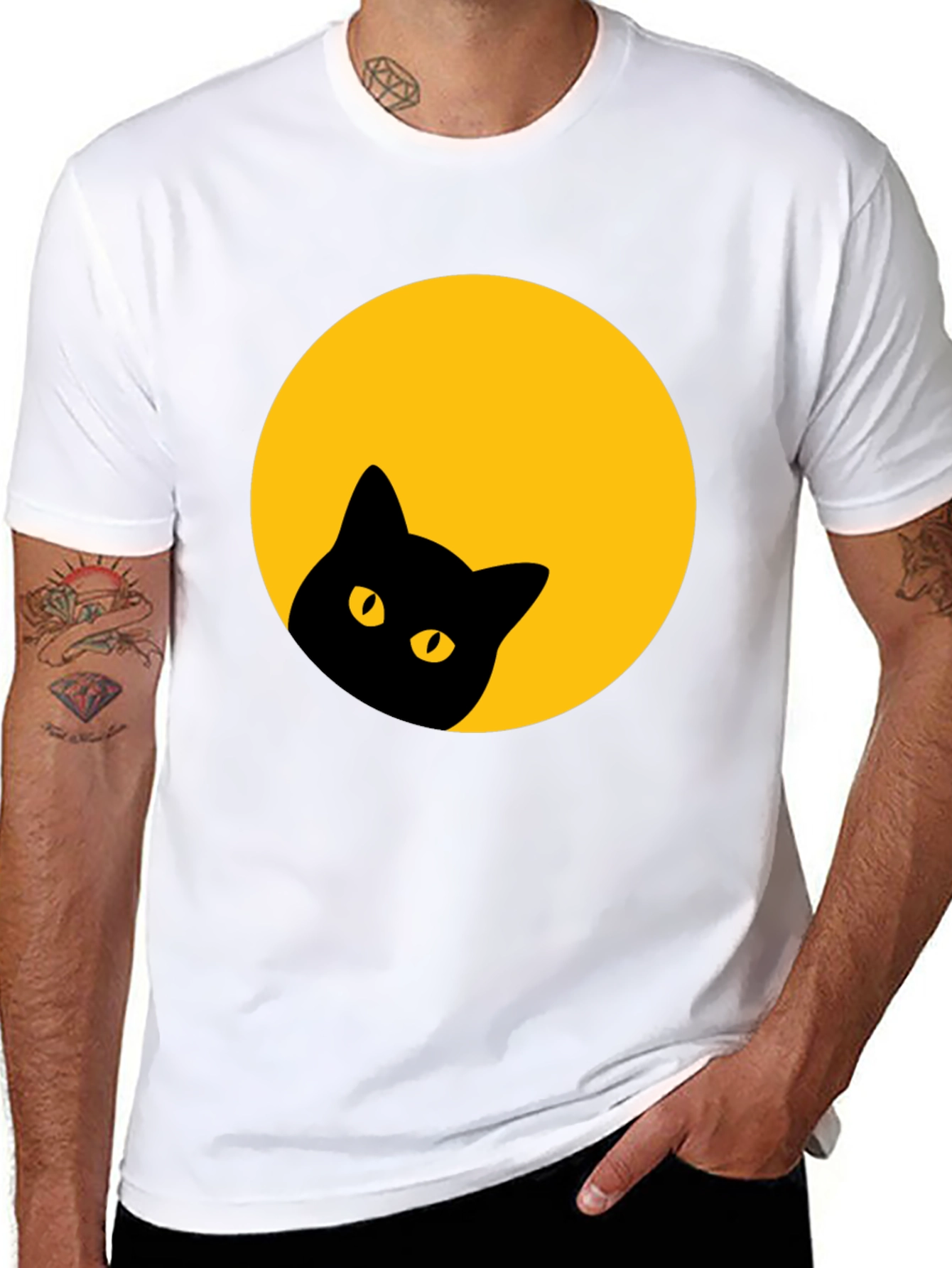 Black Cat Peek-a-Boo T-Shirt - Moon Design