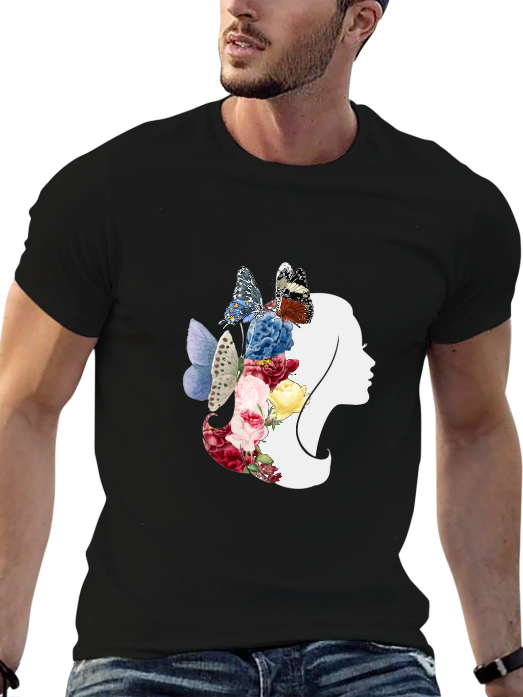 Floral Butterfly Woman Silhouette Graphic Tee