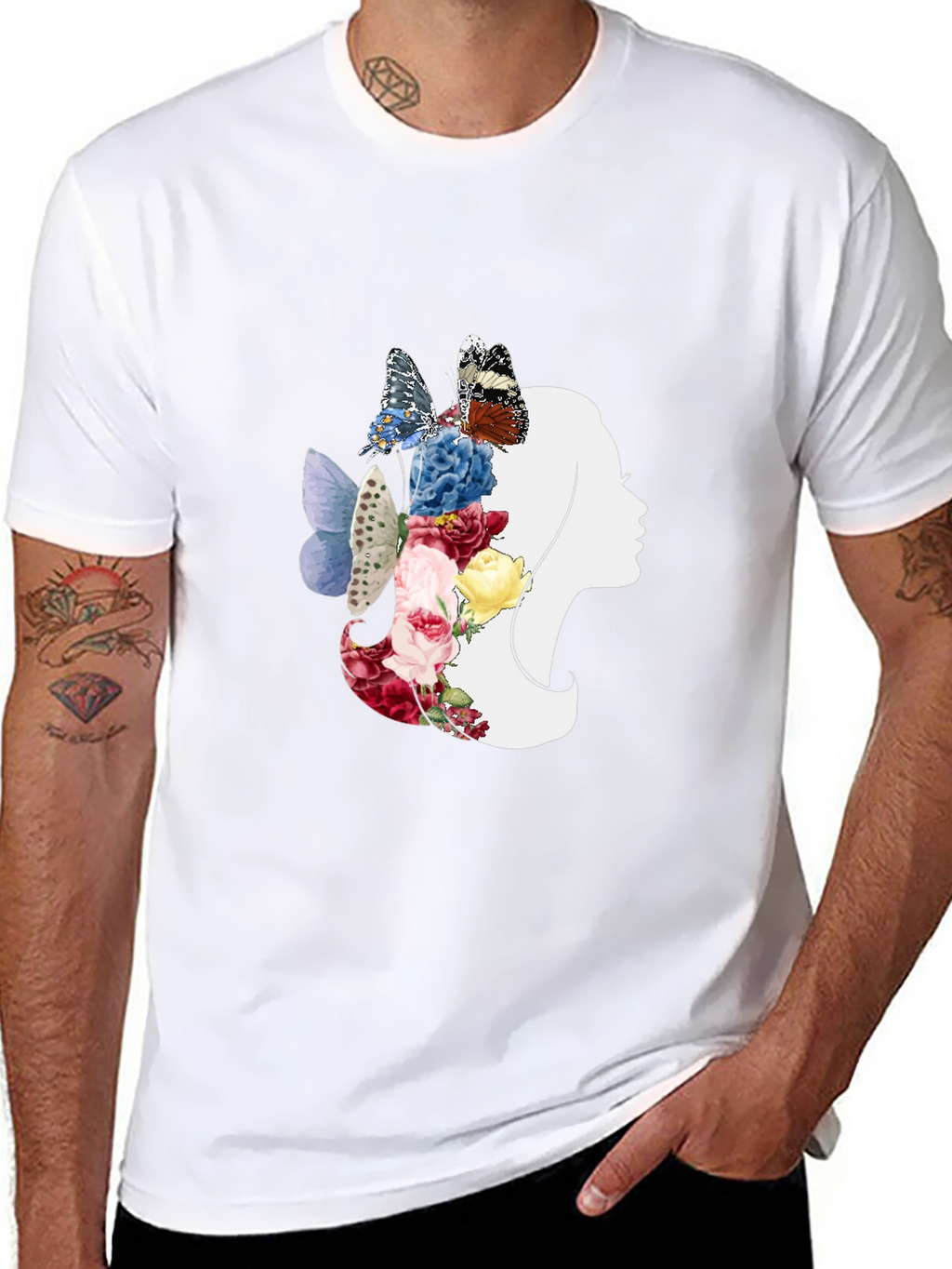 Floral Butterfly Woman Silhouette Graphic Tee