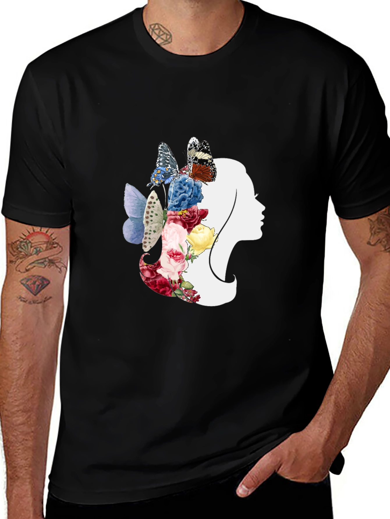 Floral Butterfly Woman Silhouette Graphic Tee