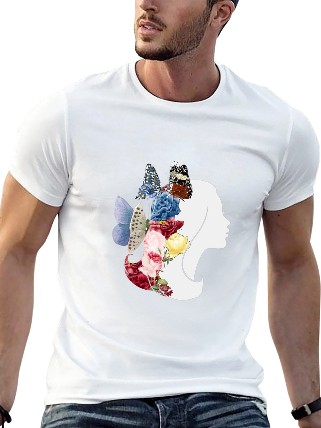 Floral Butterfly Woman Silhouette Graphic Tee