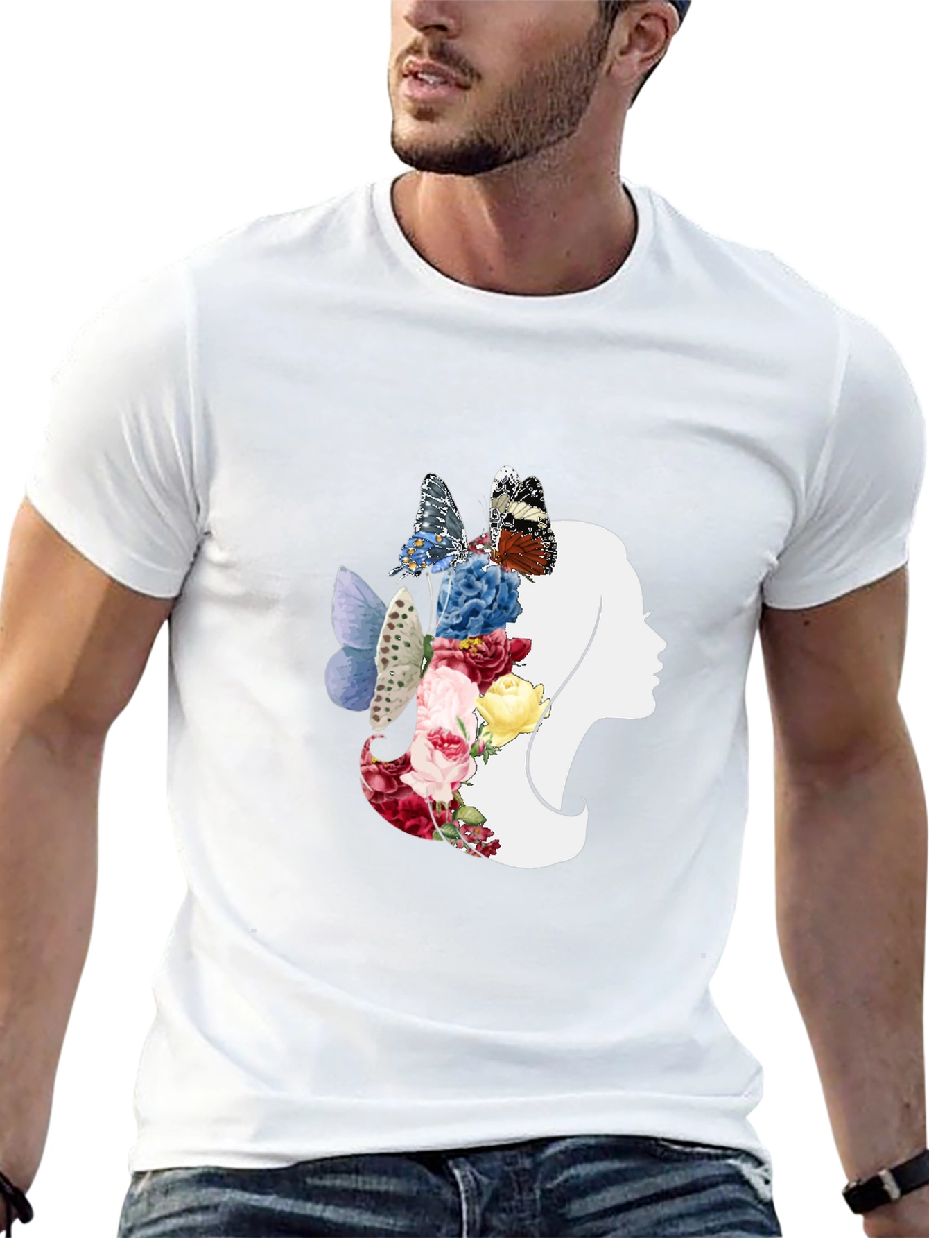 Floral Butterfly Woman Silhouette Graphic Tee