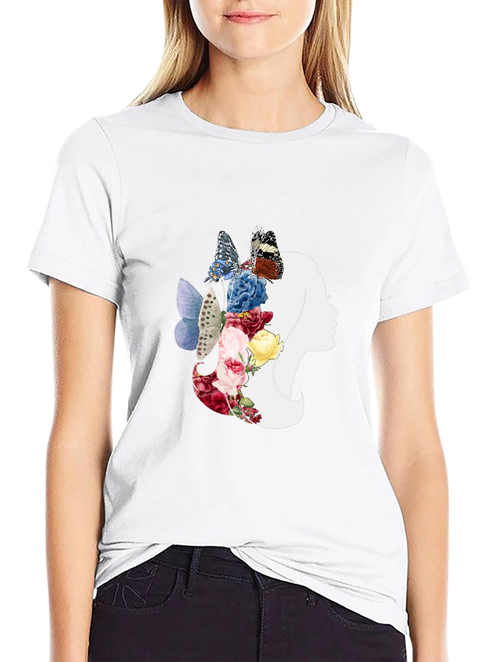 Floral Butterfly Woman Silhouette Graphic Tee