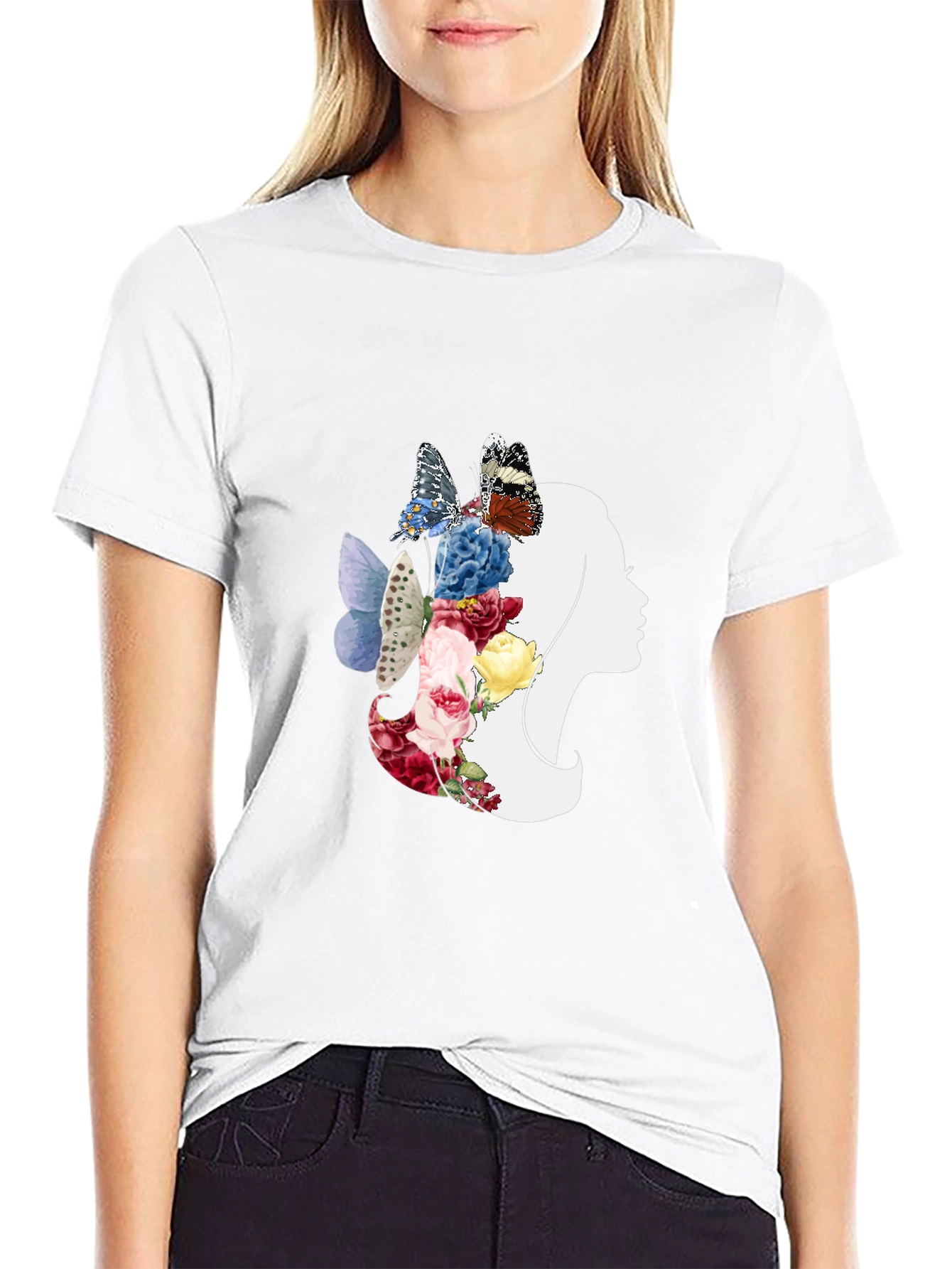 Floral Butterfly Woman Silhouette Graphic Tee
