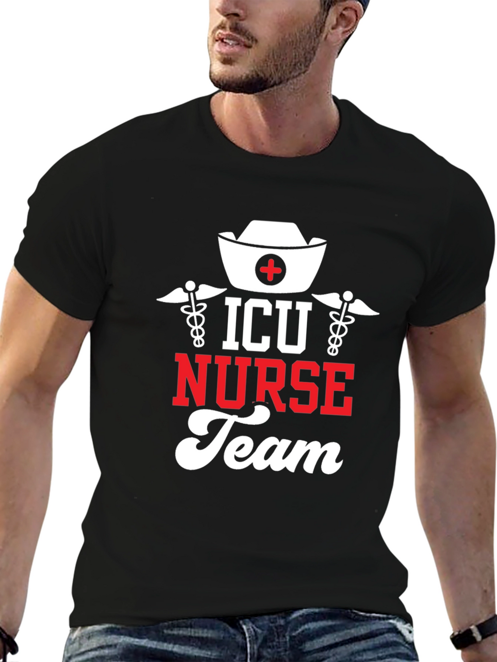 ICU Nurse Team Black Graphic Tee