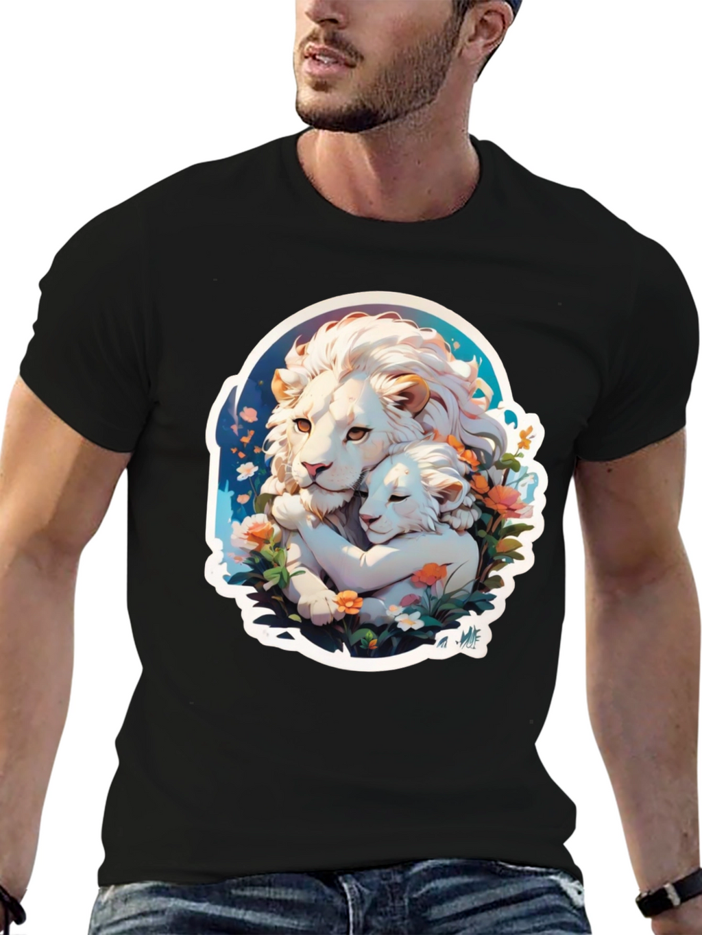 Lion Love Graphic T-Shirt - Black Cotton Tee