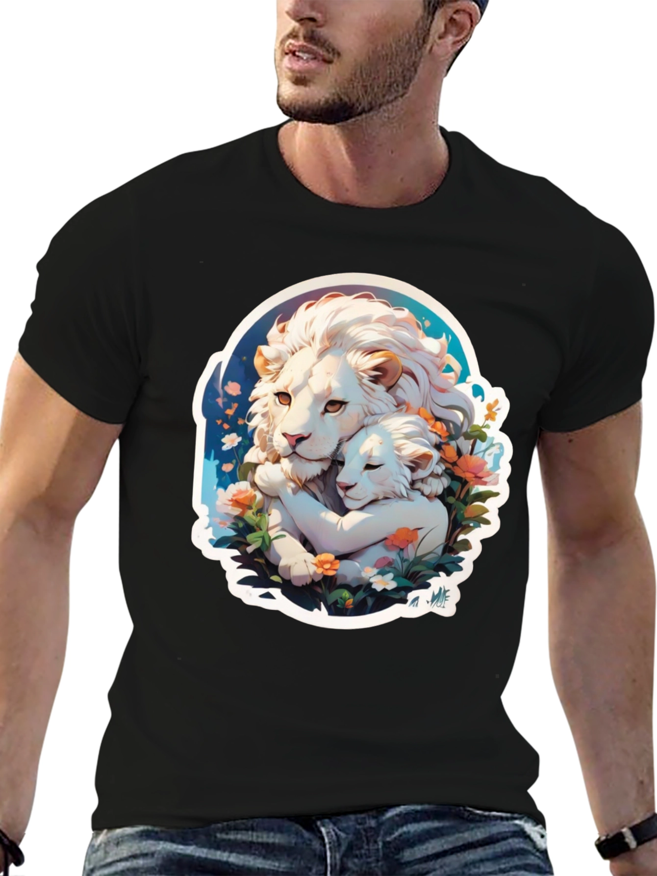 Lion Love Graphic T-Shirt - Black Cotton Tee