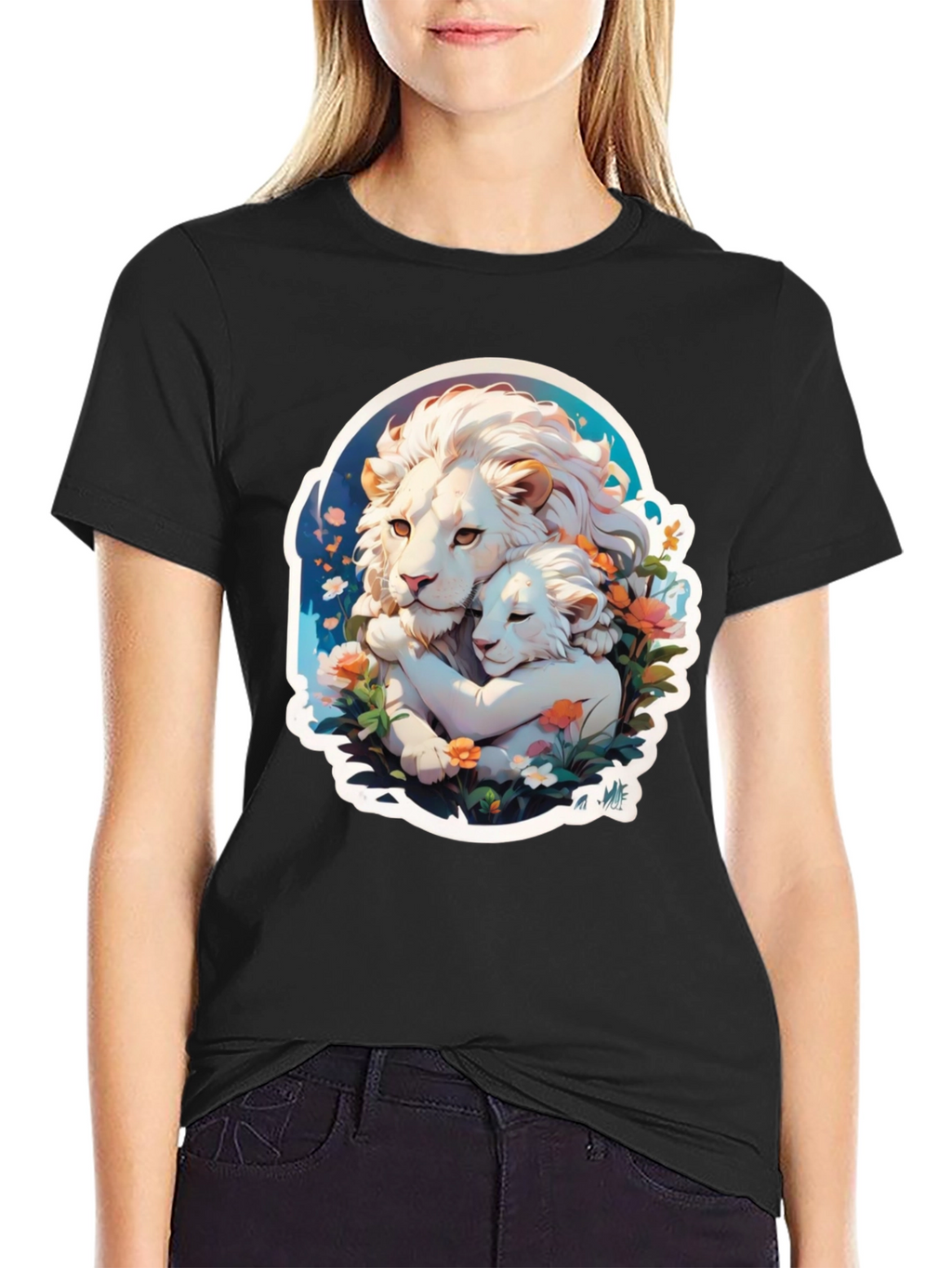 Lion Love Graphic T-Shirt - Black Cotton Tee